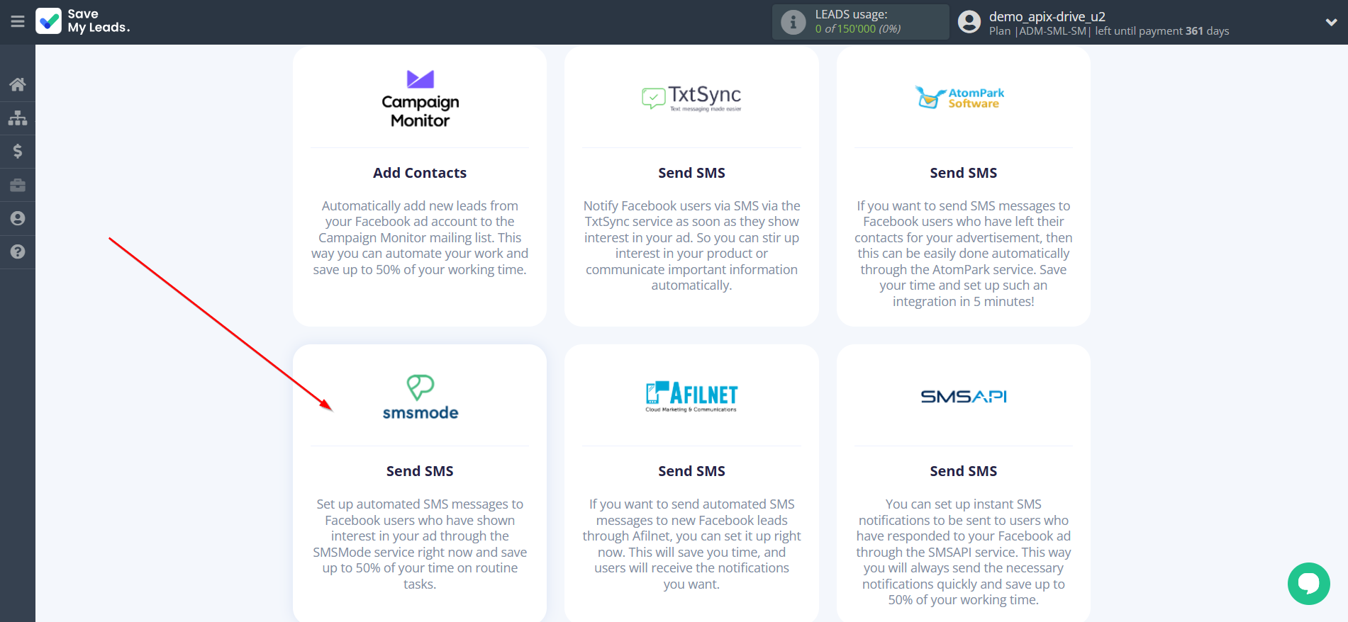 How to Connect Facebook with Smsmode | Data Destination system selection How to Connect Facebook with Smsmode | Data Destination system selection