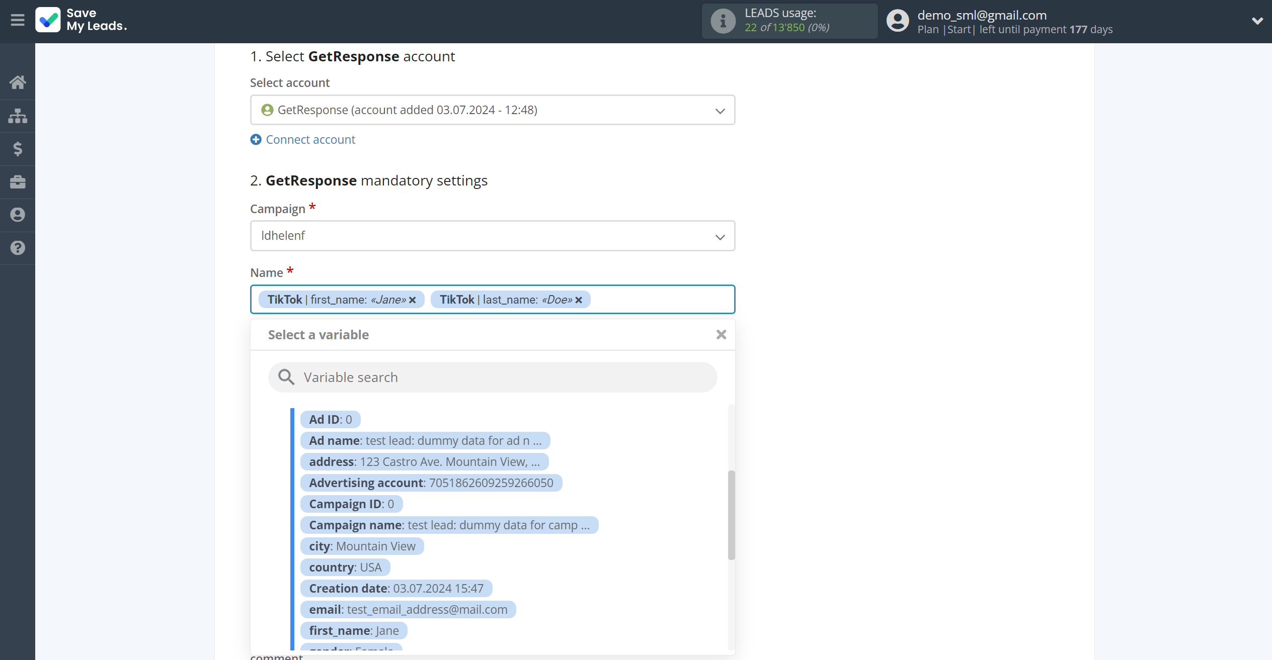 How to Connect TikTok with GetResponse | Assigning fields How to Connect TikTok with GetResponse | Assigning fields