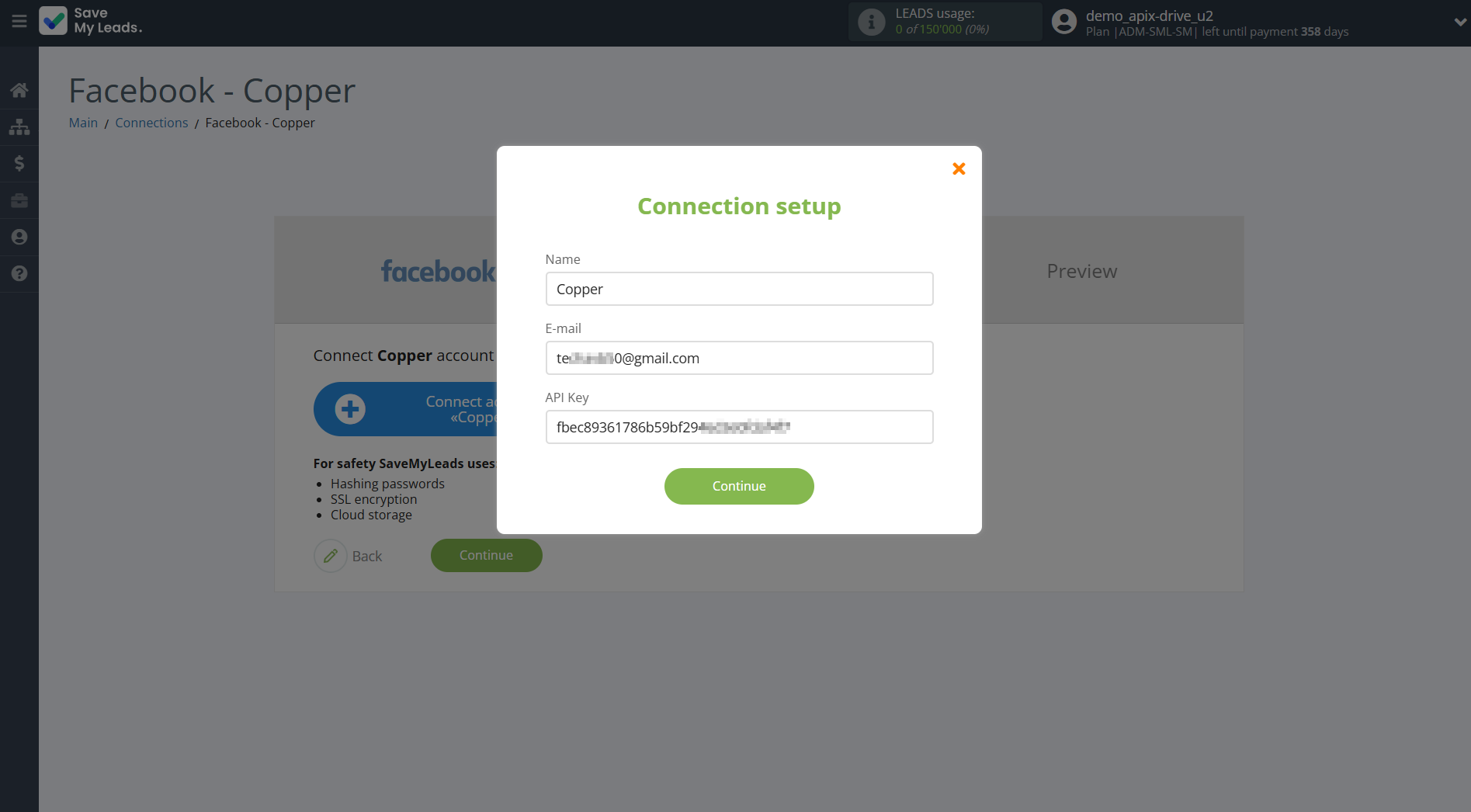 How to Connect Facebook with Copper Create Lead | Data Destination account connection