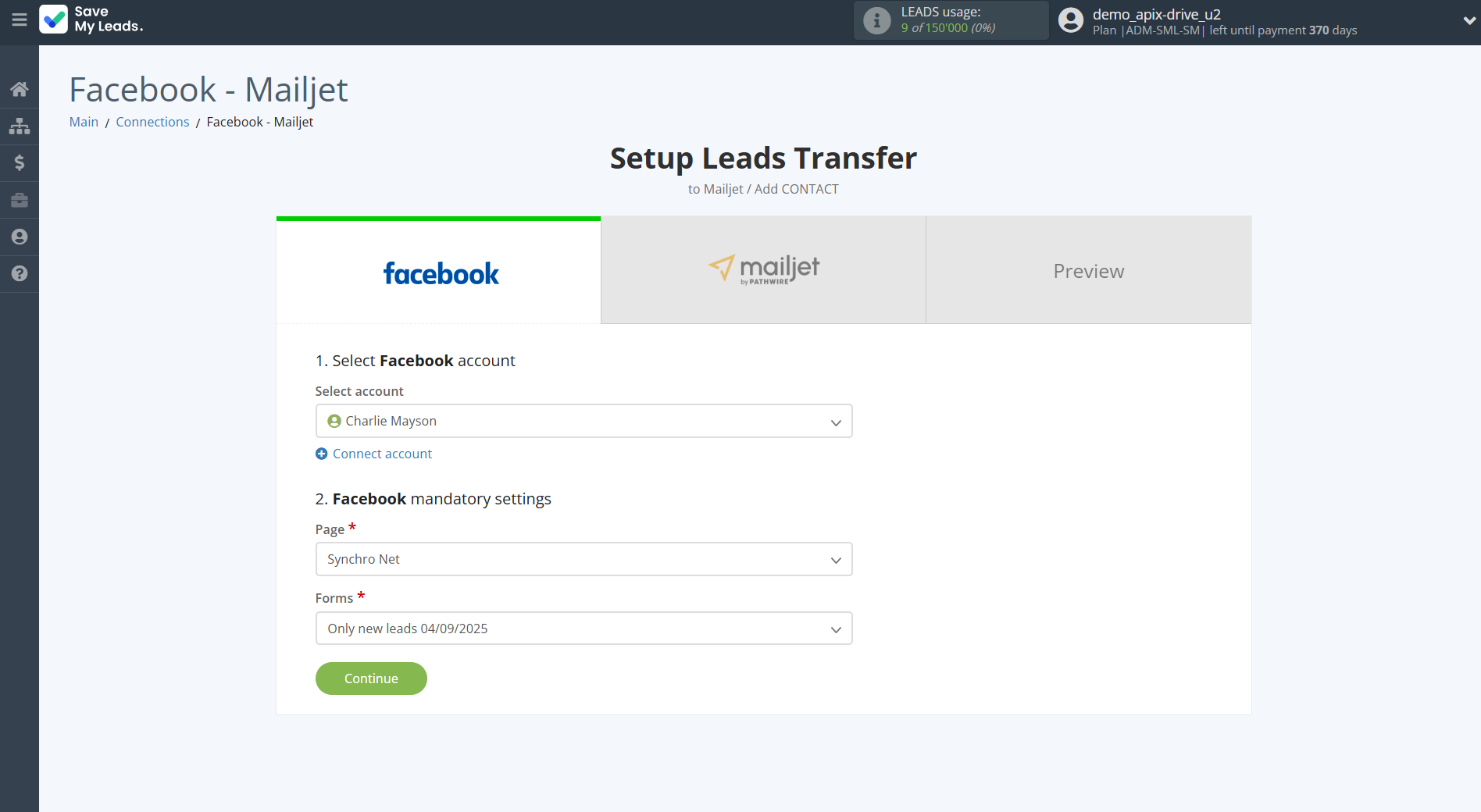 How to Connect Facebook with Mailjet | Data Source account connection