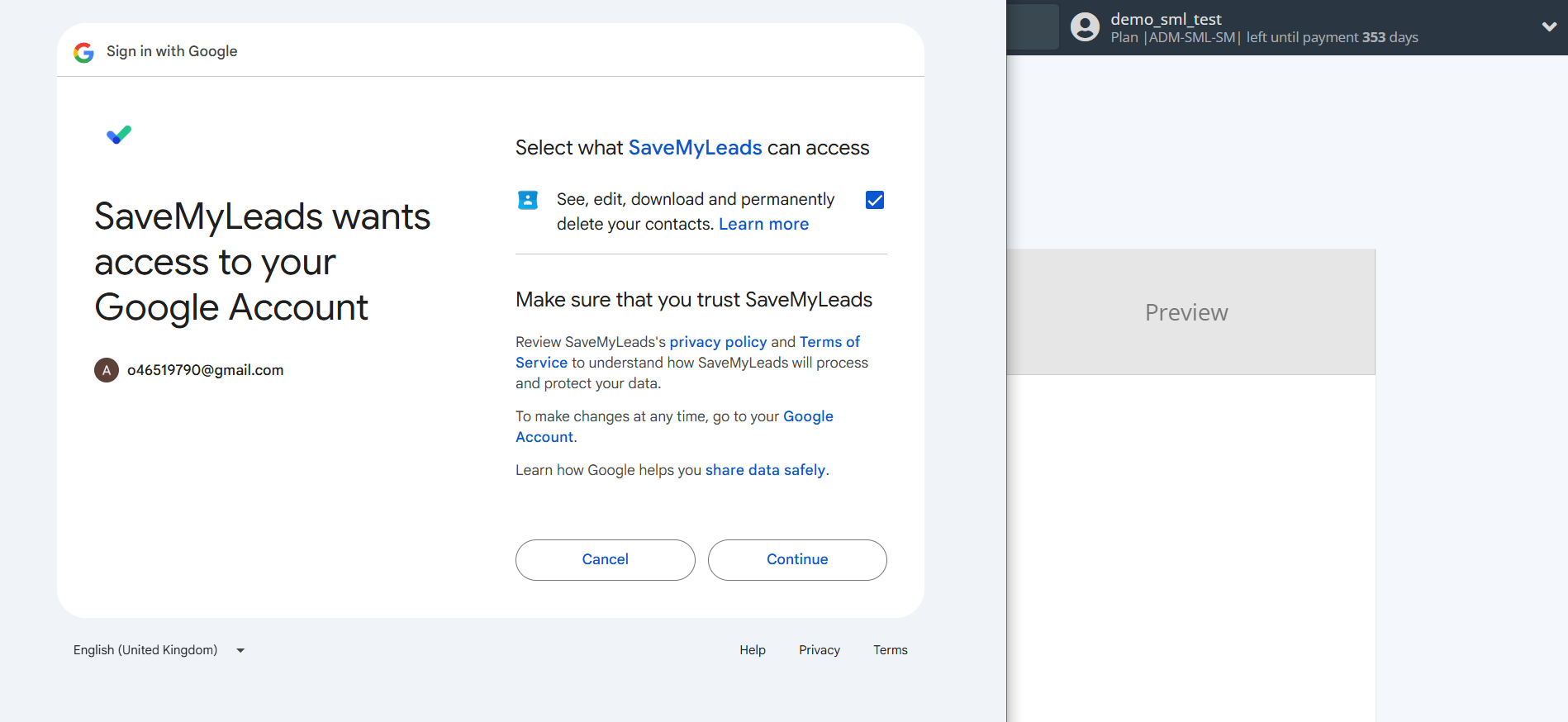 How to Connect Facebook with Google Contacts | Data Destination account connection