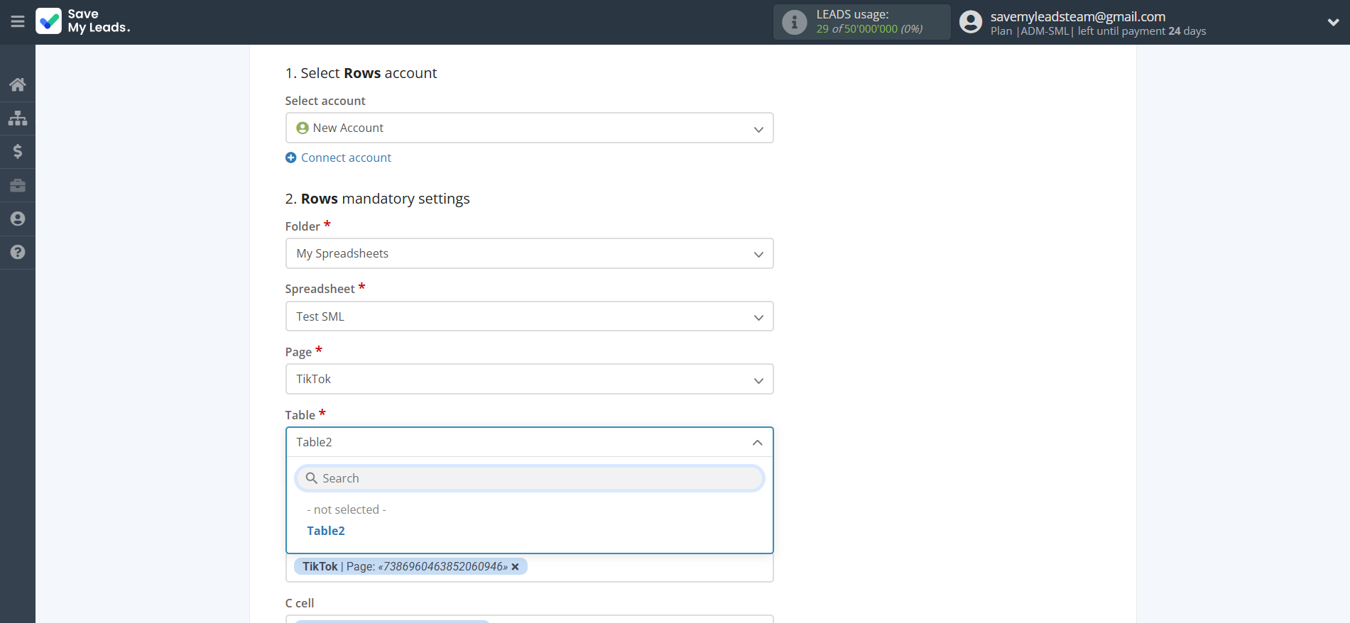 How to Connect TikTok with Rows Add Row | Assigning fields