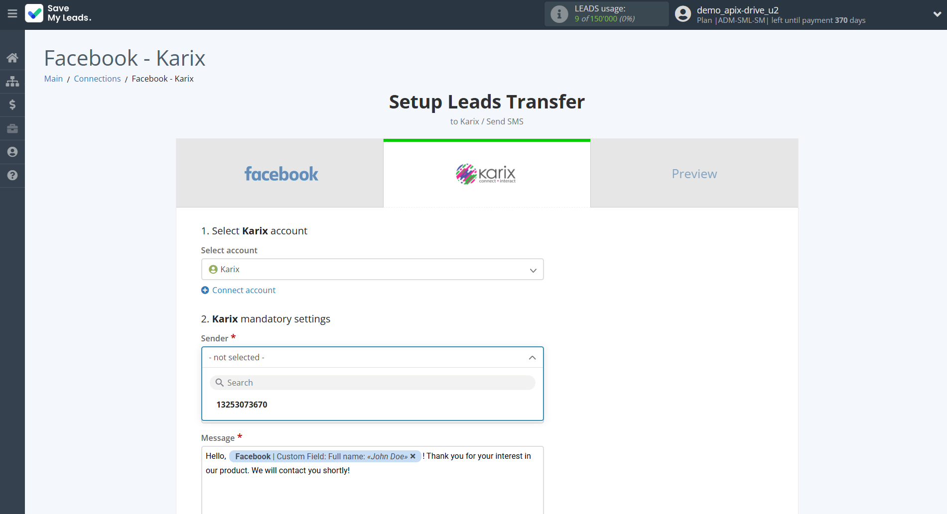 How to Connect Facebook with Karix | Assigning fields