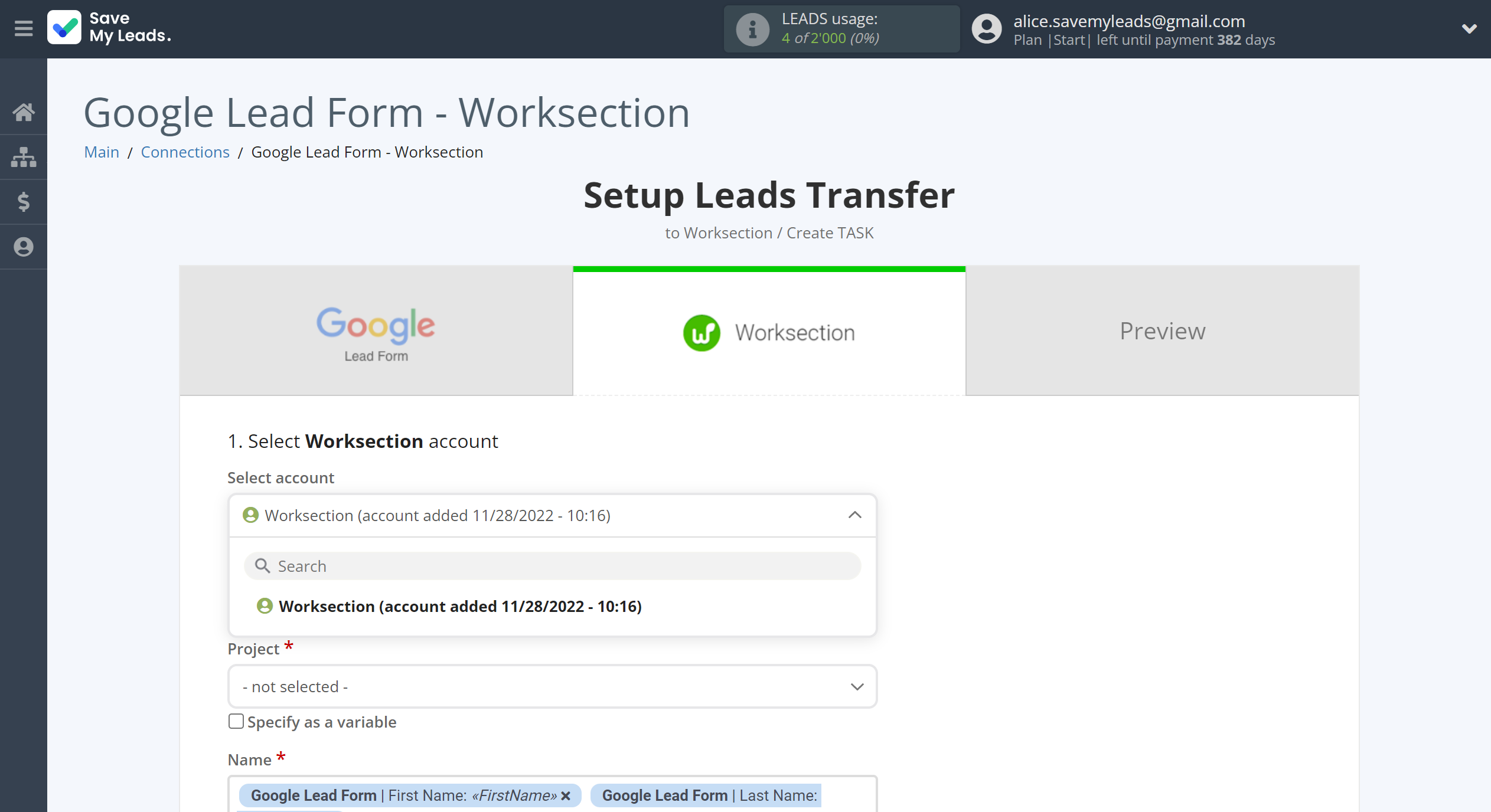 How to Connect Google Lead Form with Worksection | Data Destination account selection How to Connect Google Lead Form with Worksection | Data Destination account selection