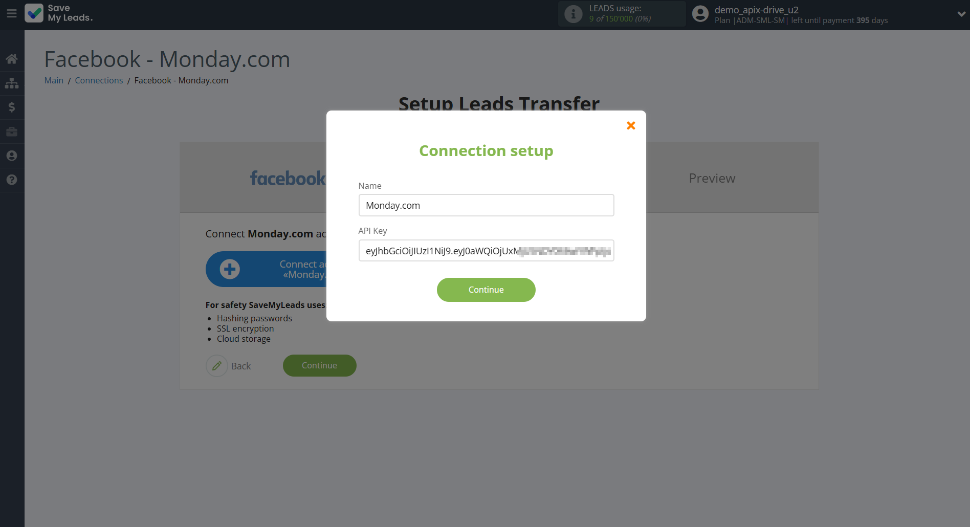 How to Connect Facebook with Monday.com | Data Destination account connection