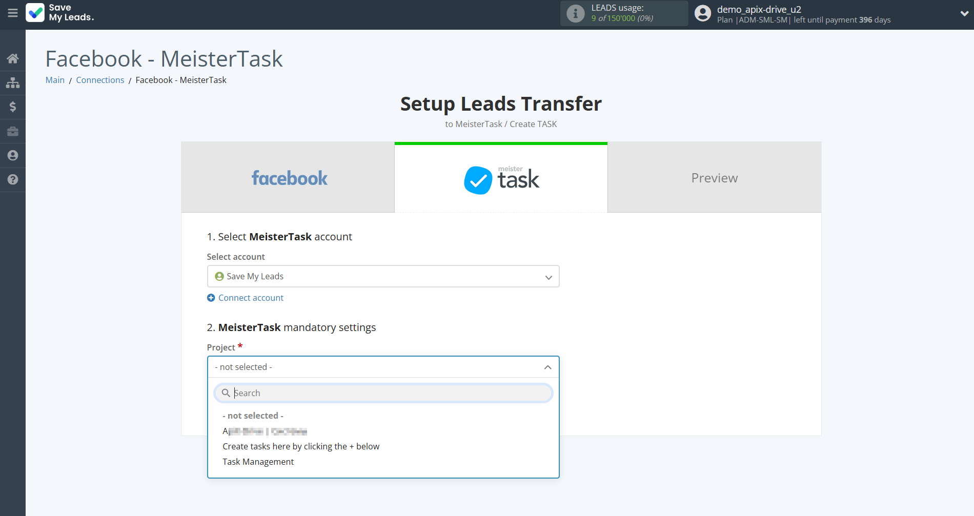 How to Connect Facebook with MeisterTask | Assigning fields