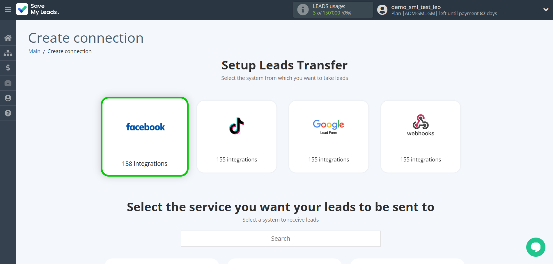 How to Connect Facebook with Resend | Data Source system selection