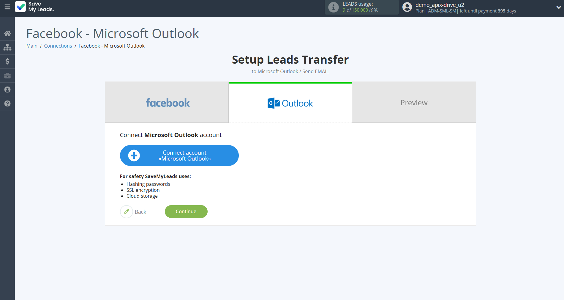 How to Connect Facebook with Microsoft Outlook | Data Destination account connection