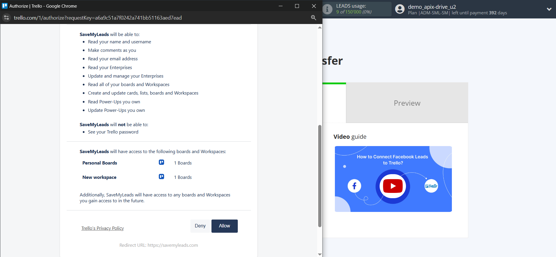 How to Connect Facebook with Trello | Data Destination account connection