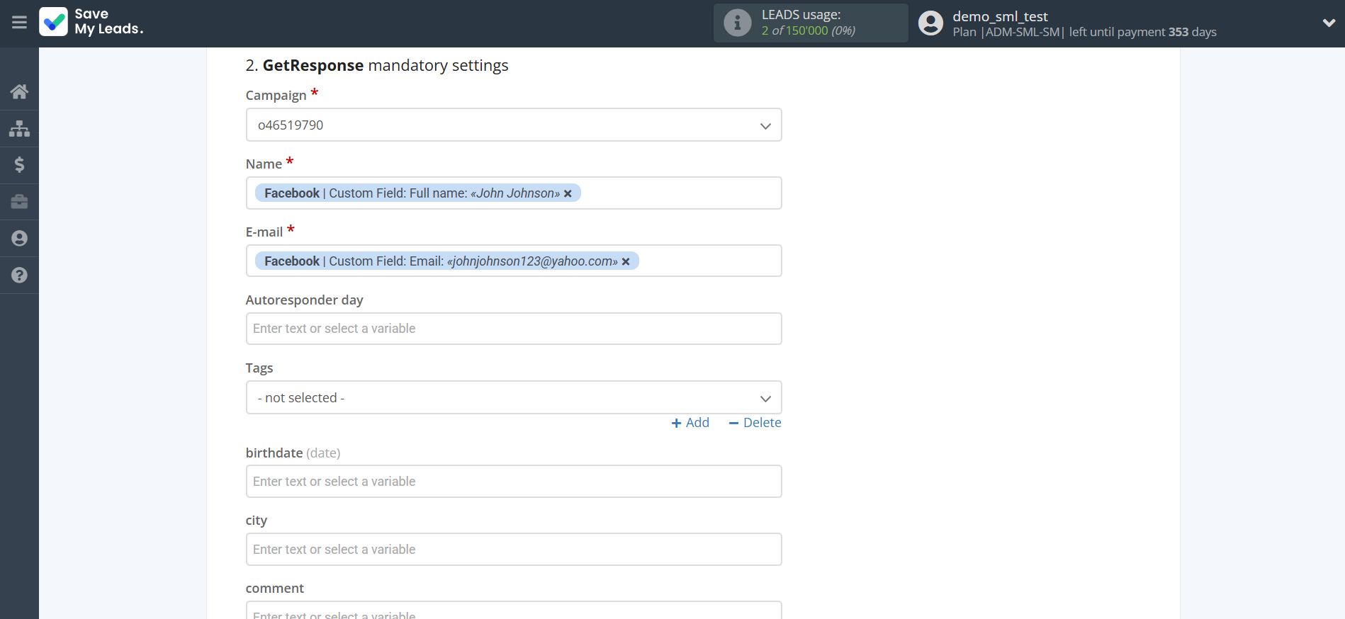 How to Connect Facebook with GetResponse | Assigning fields How to Connect Facebook with GetResponse | Assigning fields