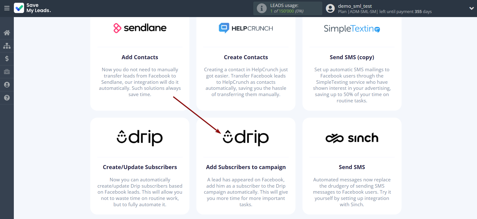 How to Connect Facebook with Drip Add Subscribers to campaign | Data Destination system selection