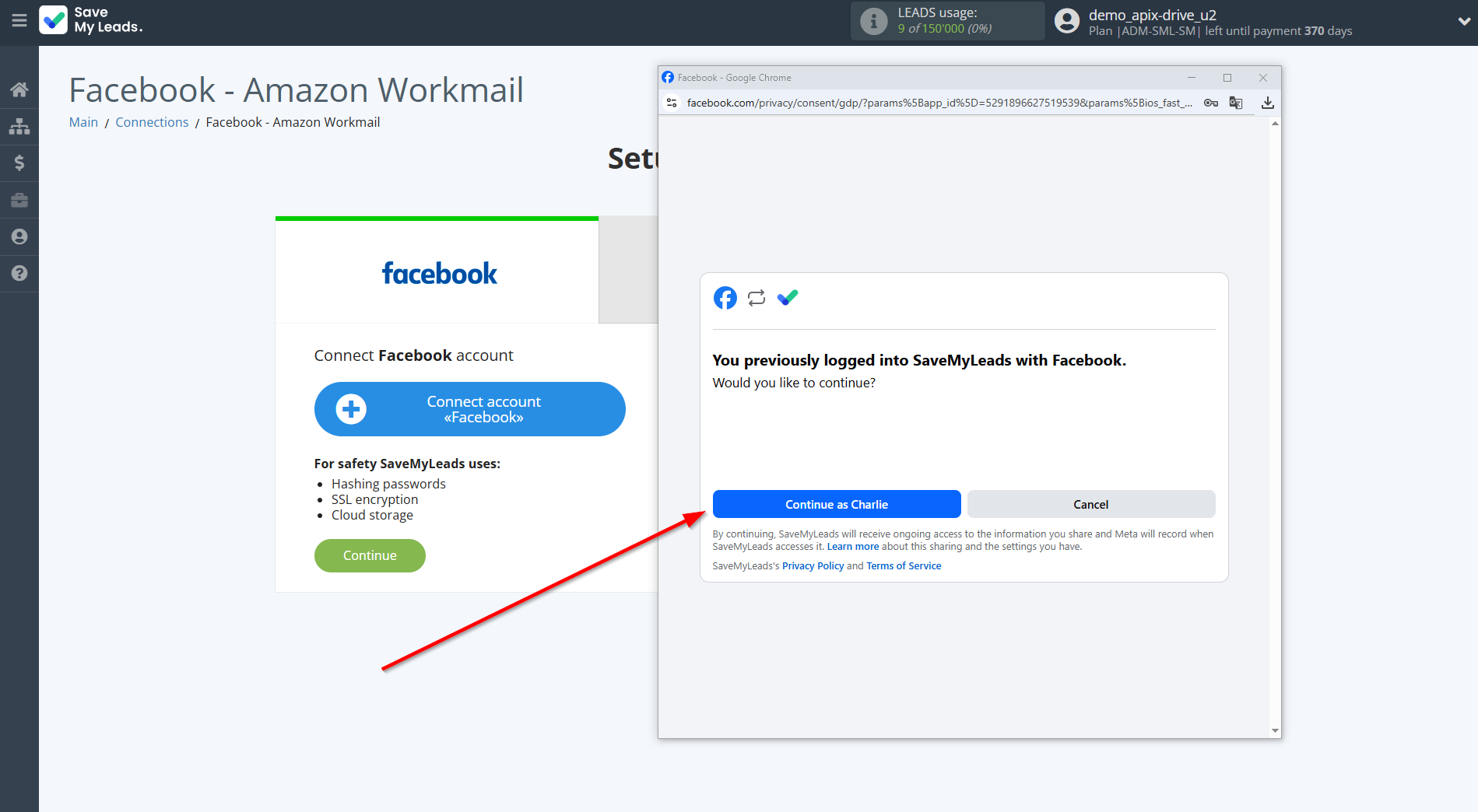 How to Connect Facebook with Amazon Workmail | Data Source account connection