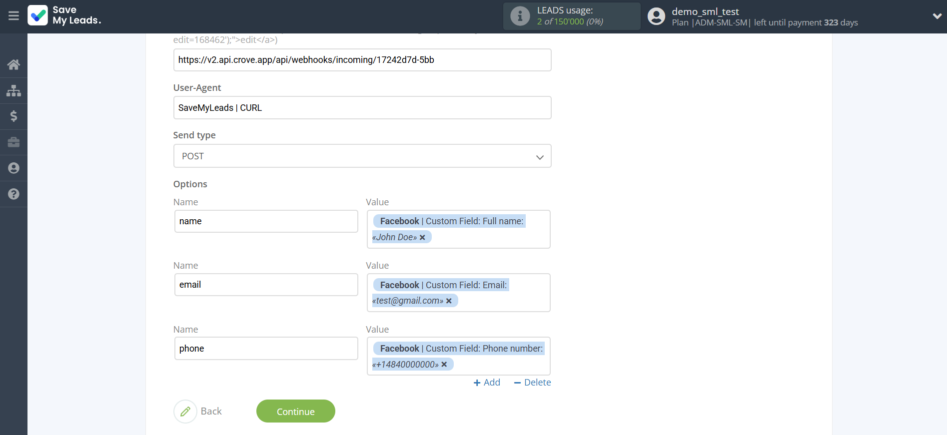 How to Connect Facebook with Crove | Assigning fields