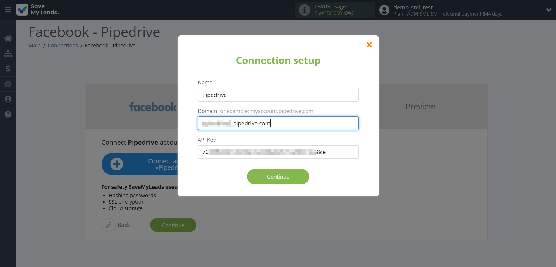 How to Connect Facebook with Pipedrive Create Lead | Data Destination account connection