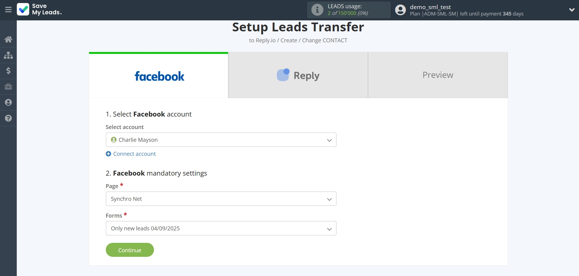 How to Connect Facebook with Reply.io | Data Source account connection