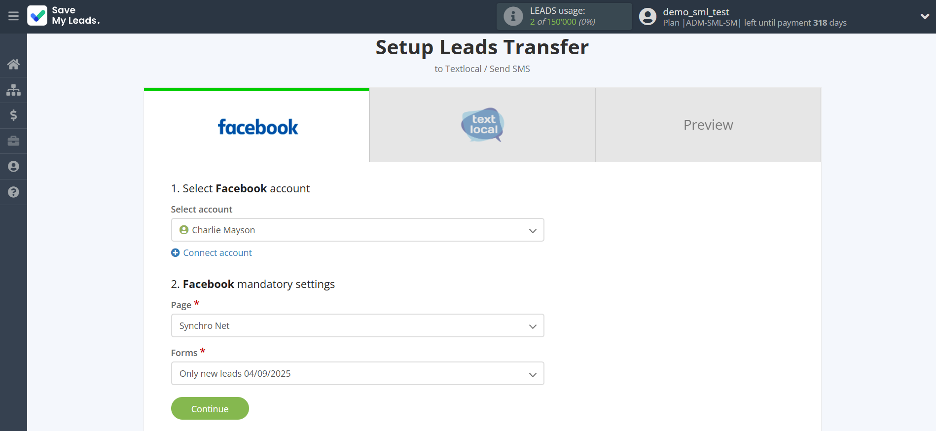 How to Connect Facebook with Textlocal | Data Source account connection
