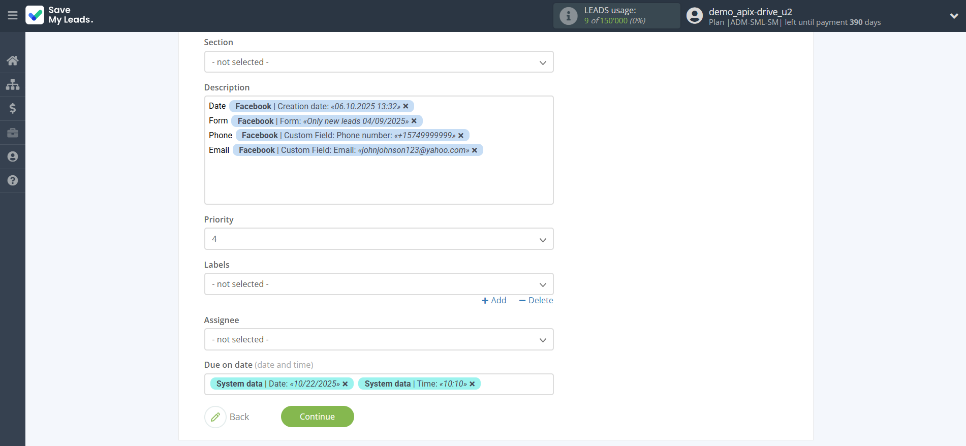 How to Connect Facebook with Todoist | Assigning fields