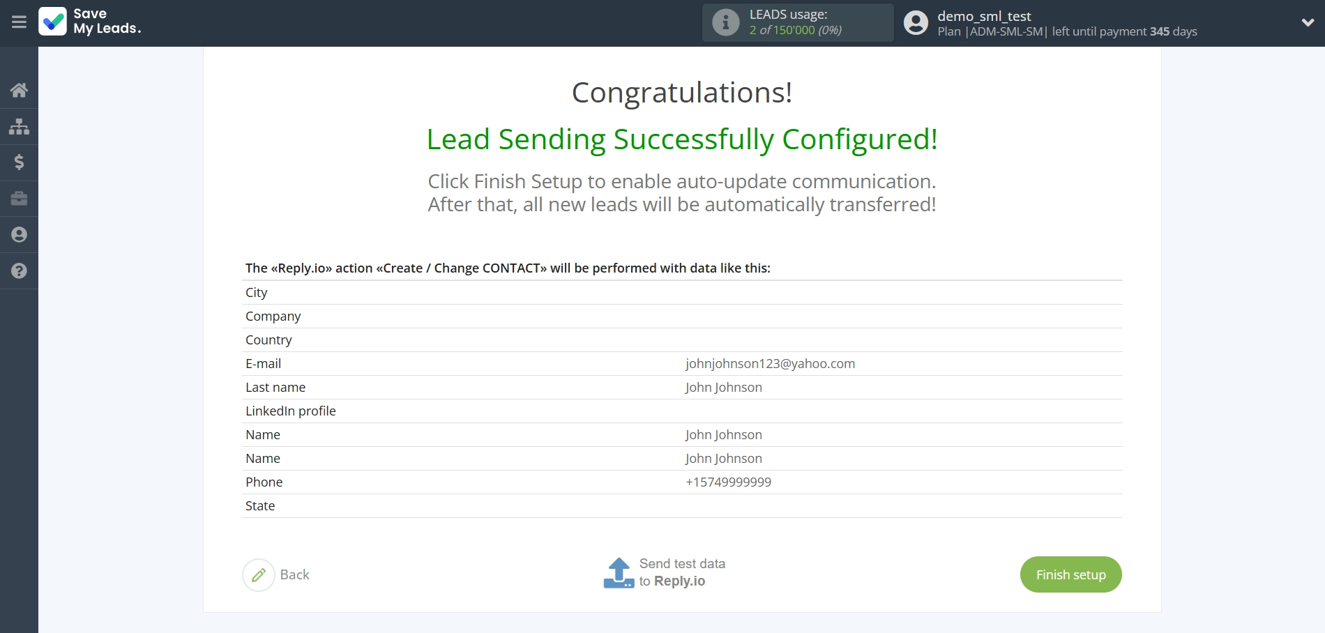 How to Connect Facebook  with Reply.io | Test data