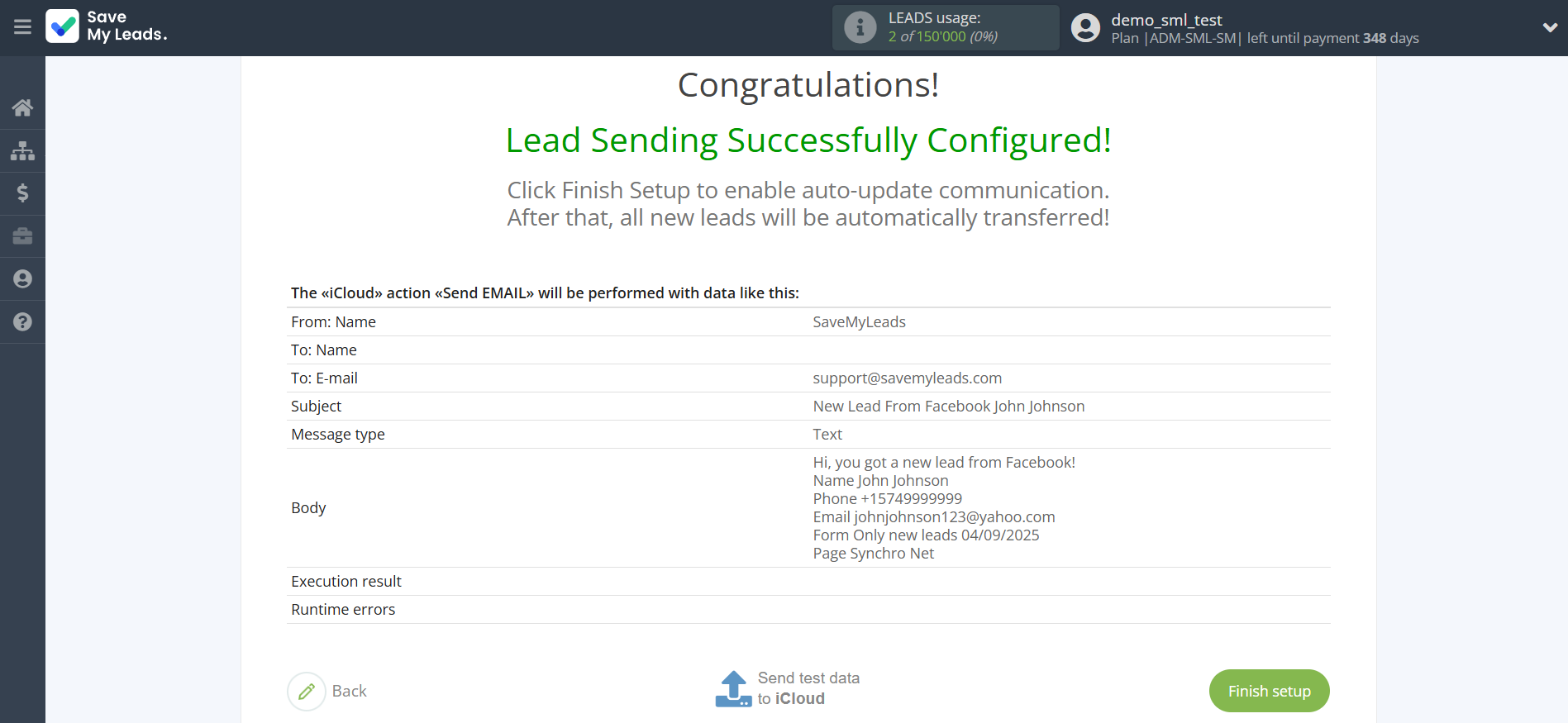 How to Connect Facebook with iCloud | Test data