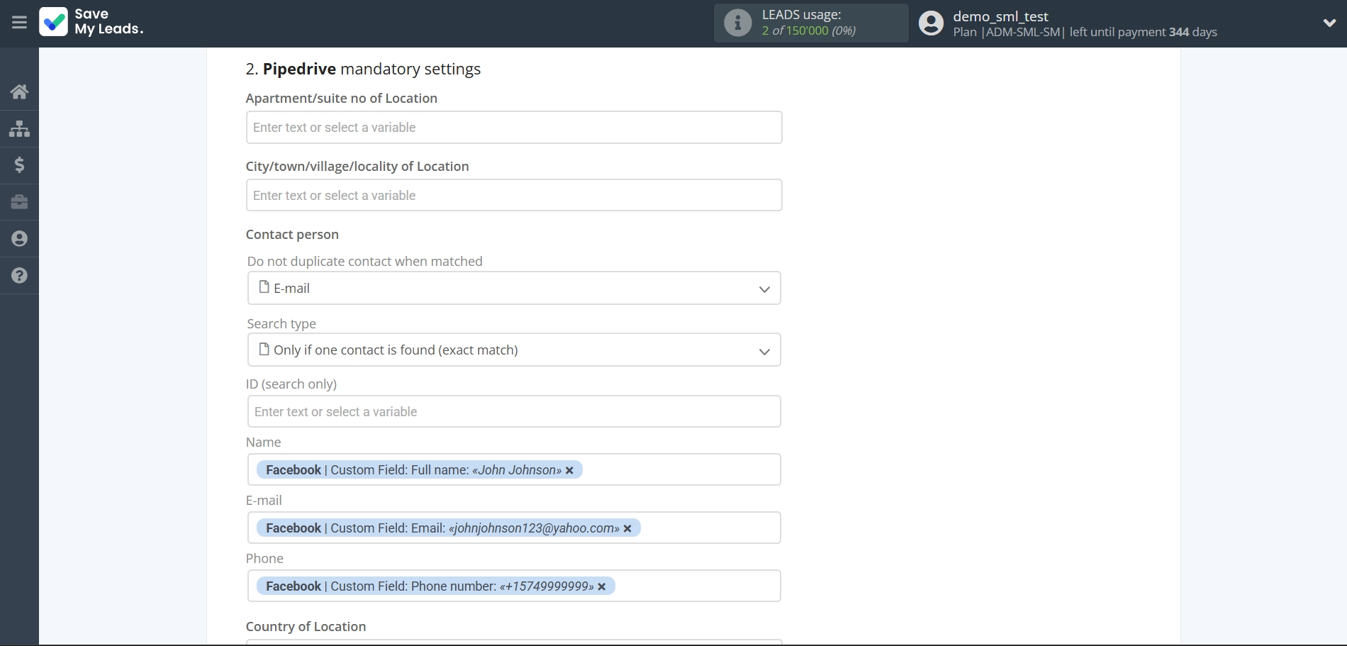 How to Connect Facebook with Pipedrive Create Task | Assigning fields