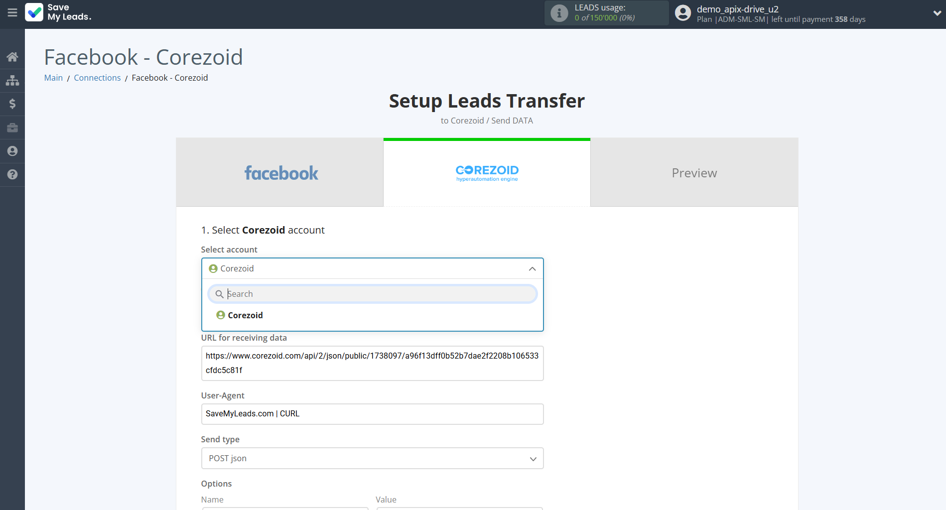 How to Connect Facebook with Corezoid | Data Destination account selection How to Connect Facebook with Corezoid | Data Destination account selection