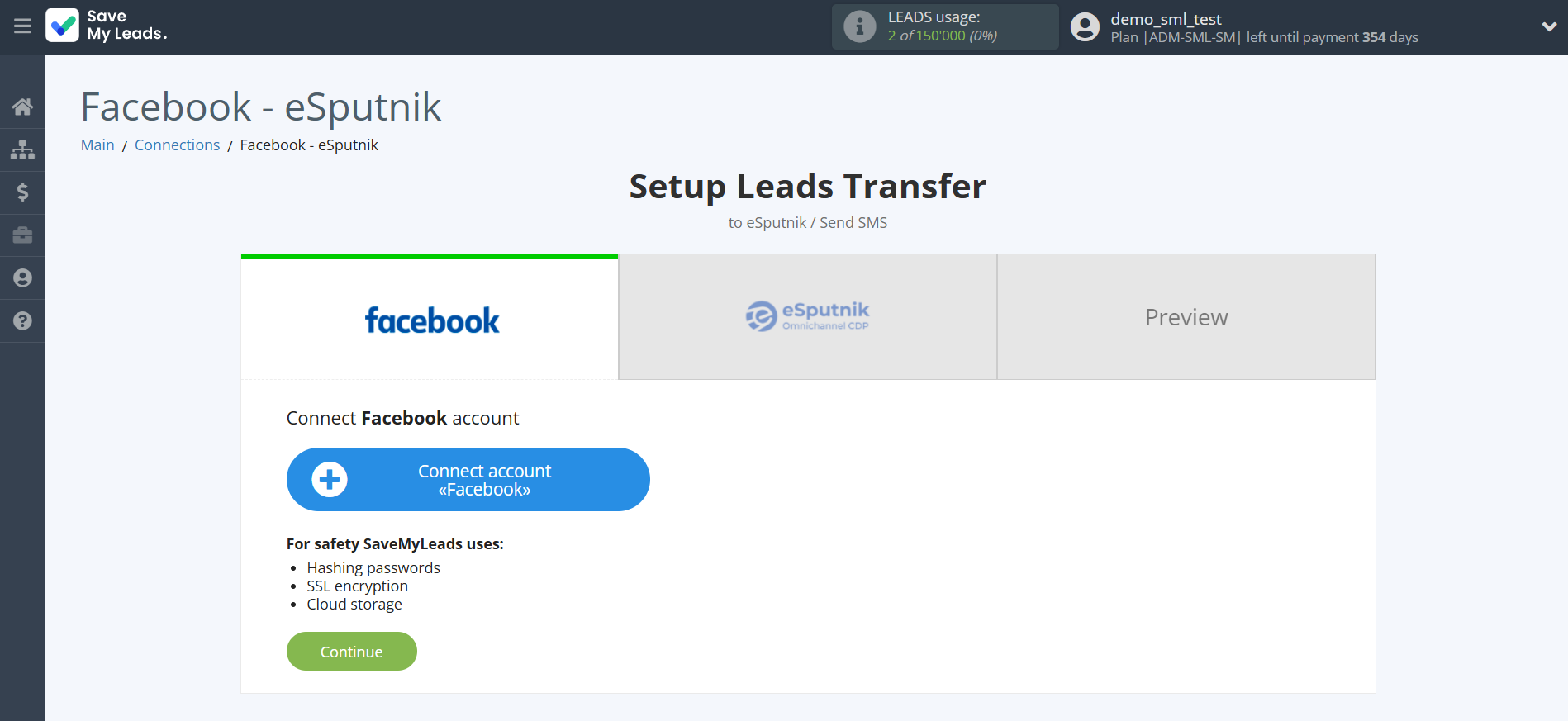 How to Connect Facebook with eSputnik Send SMS | Data Source account connection