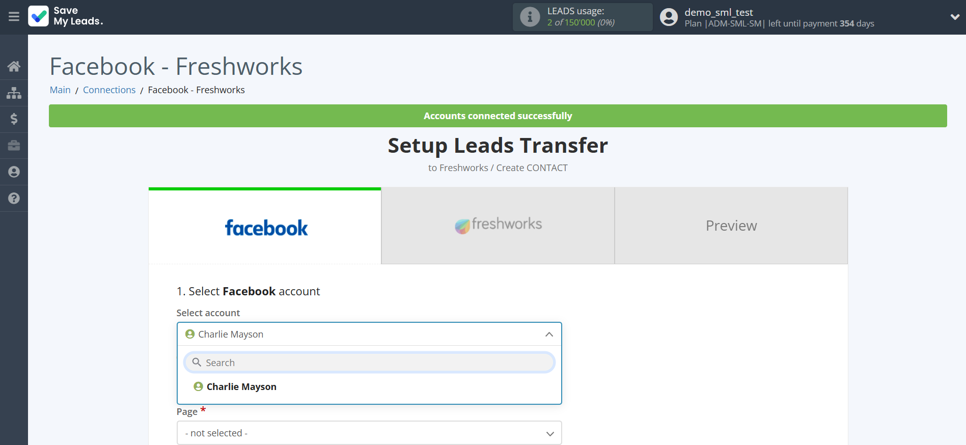 How to Connect Facebook with Freshworks Create Contacts | Data Source account selection