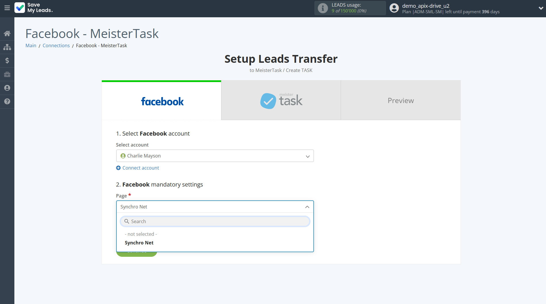 How to Connect Facebook with MeisterTask | Data Source account connection