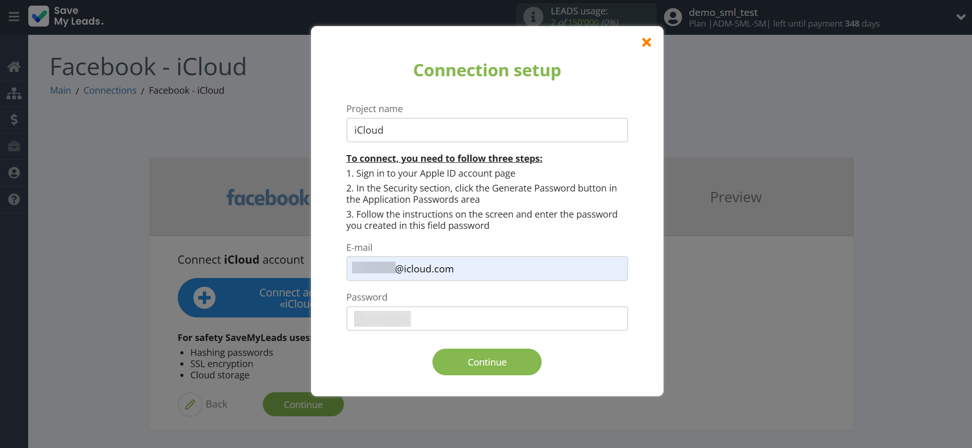How to Connect Facebook with iCloud | Data Destination account connection