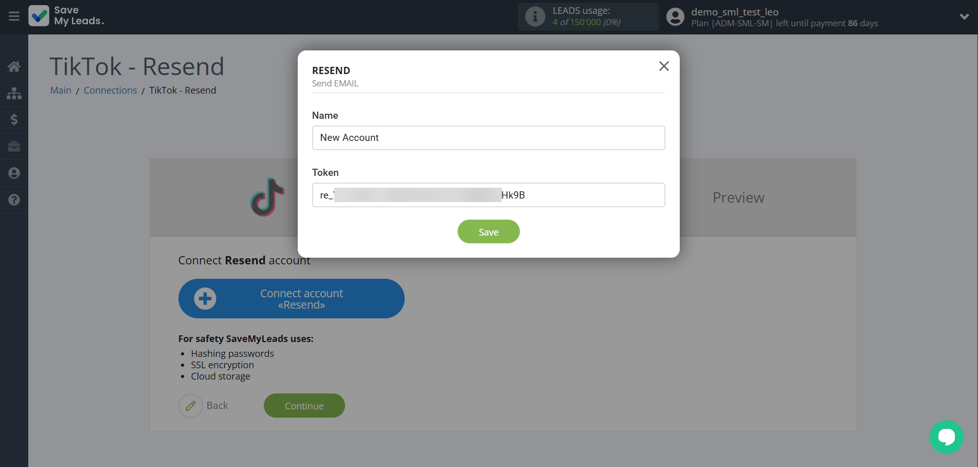 How to Connect TikTok with Resend | Data Destination account connection