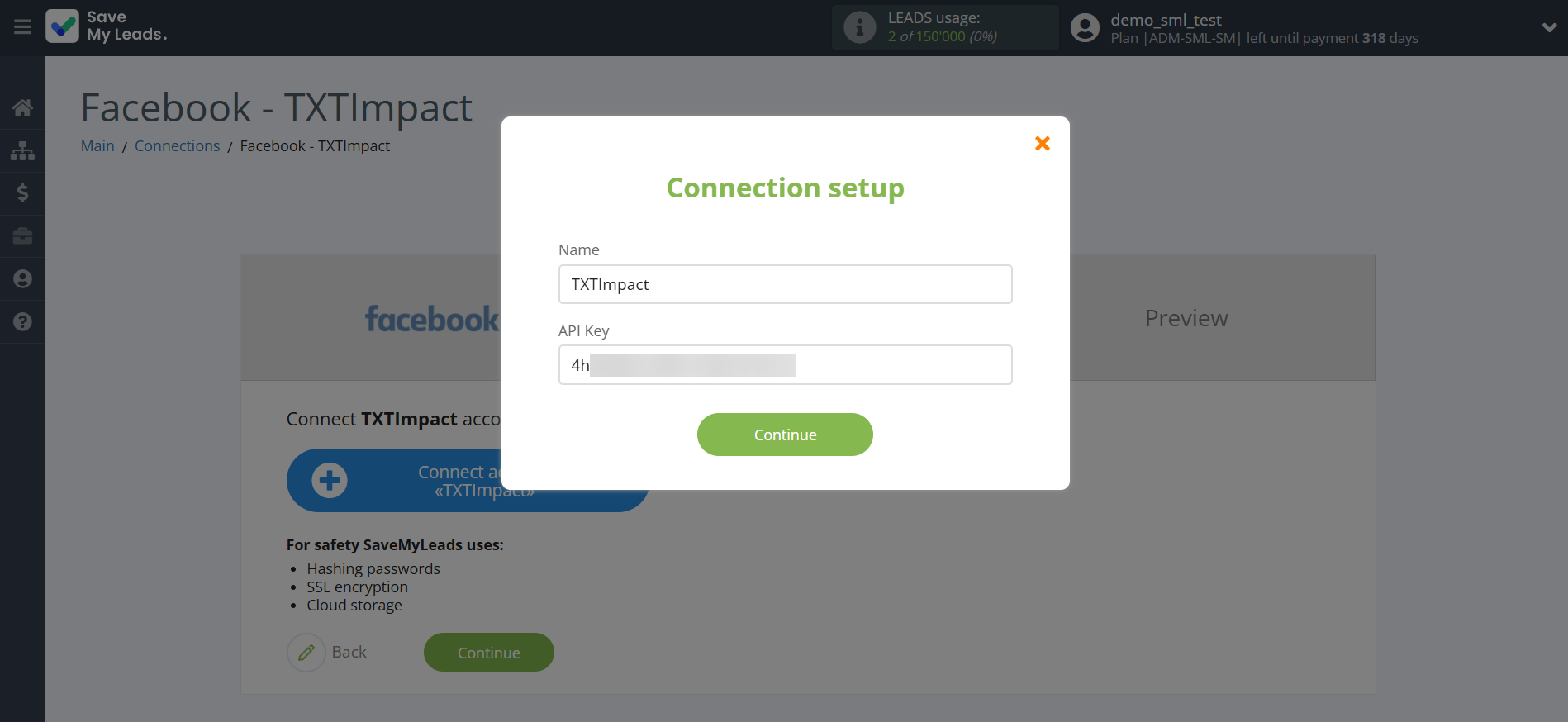 How to Connect Facebook with TXTImpact | Data Destination account connection