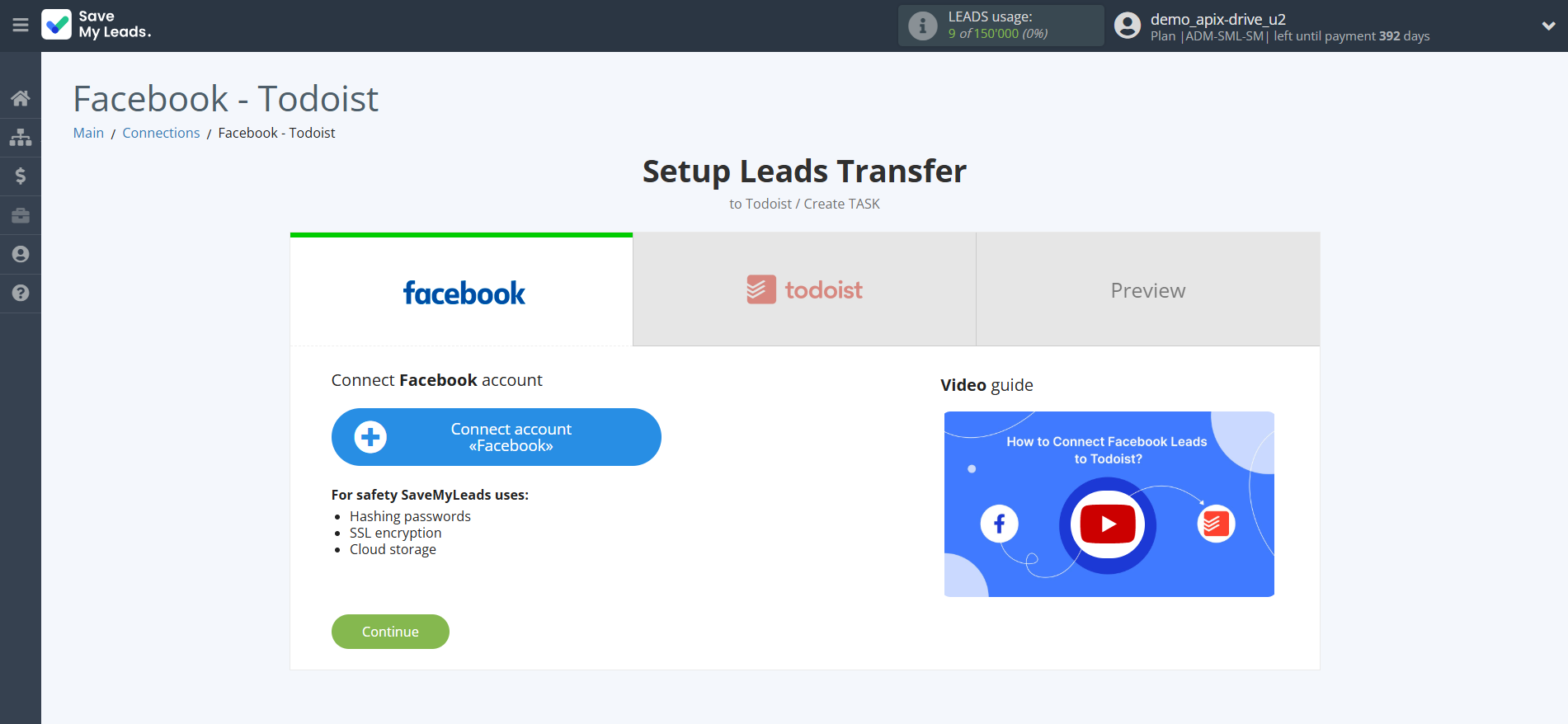 How to Connect Facebook with Todoist | Data Source account connection