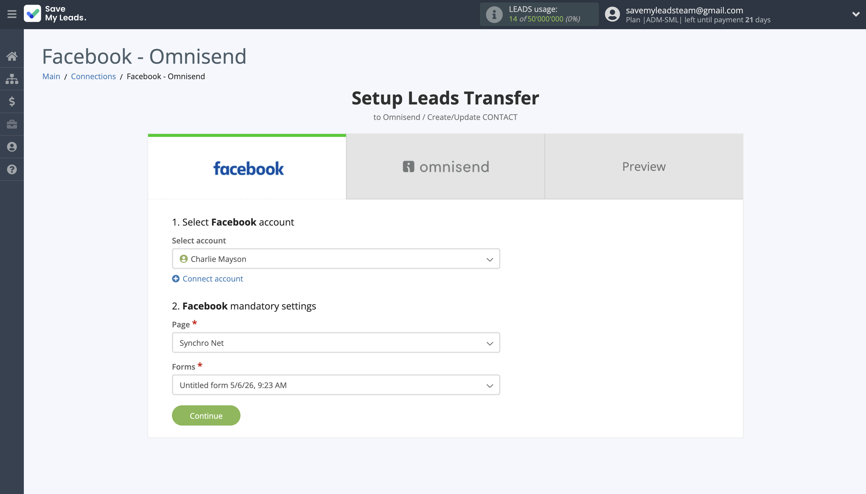 How to Connect Facebook with Omnisend Create Contact | Data Source account connection