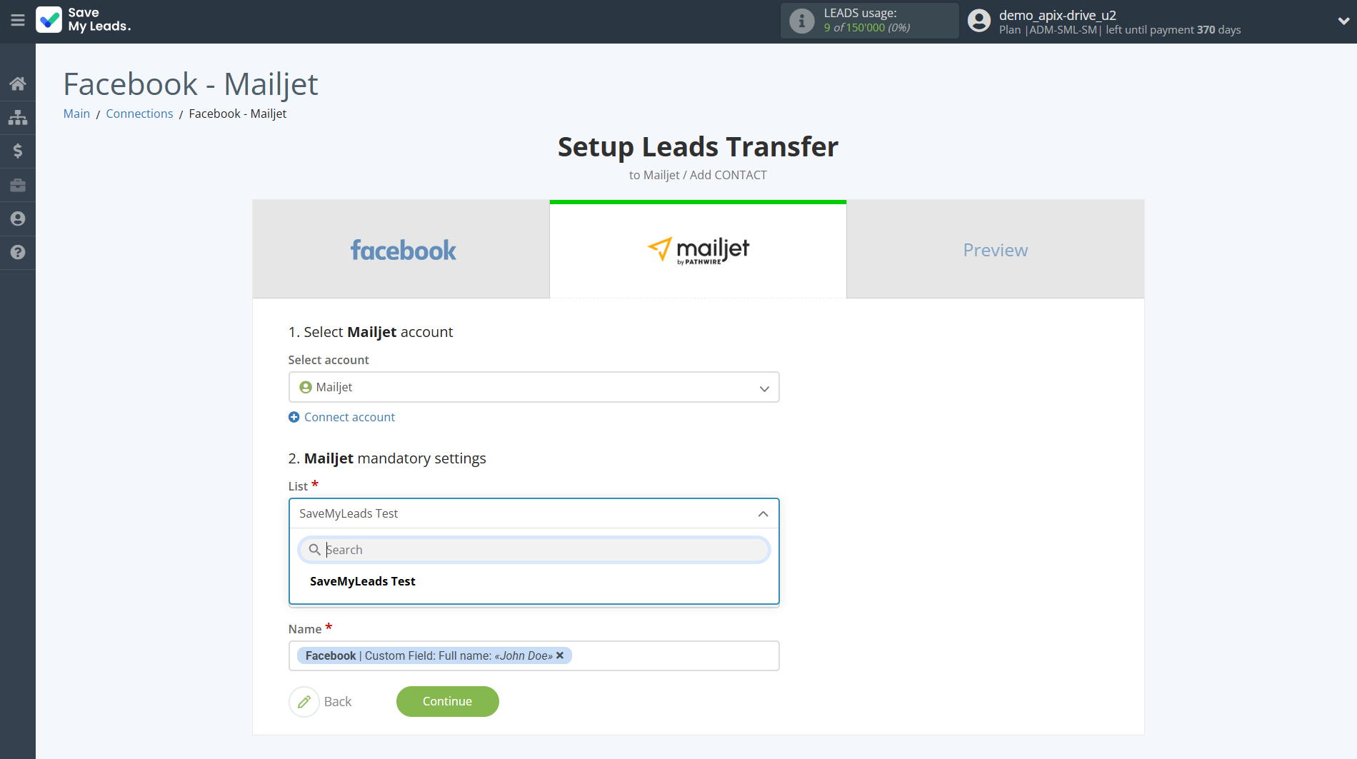 How to Connect Facebook with Mailjet | Assigning fields