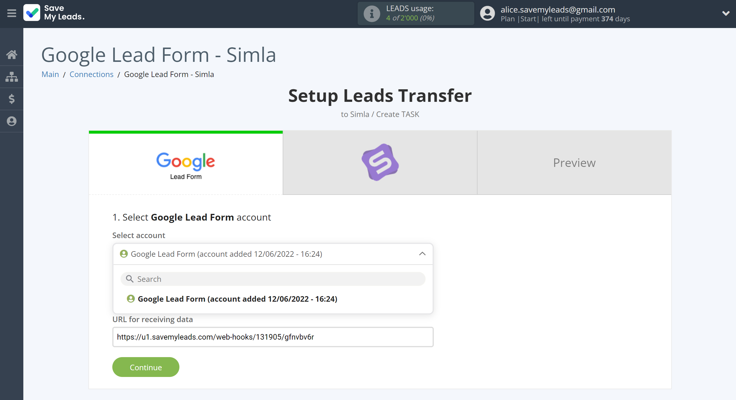 How to Connect Google Lead Form with Simla Create Task | Data Source account selection How to Connect Google Lead Form with Simla Create Task | Data Source account selection