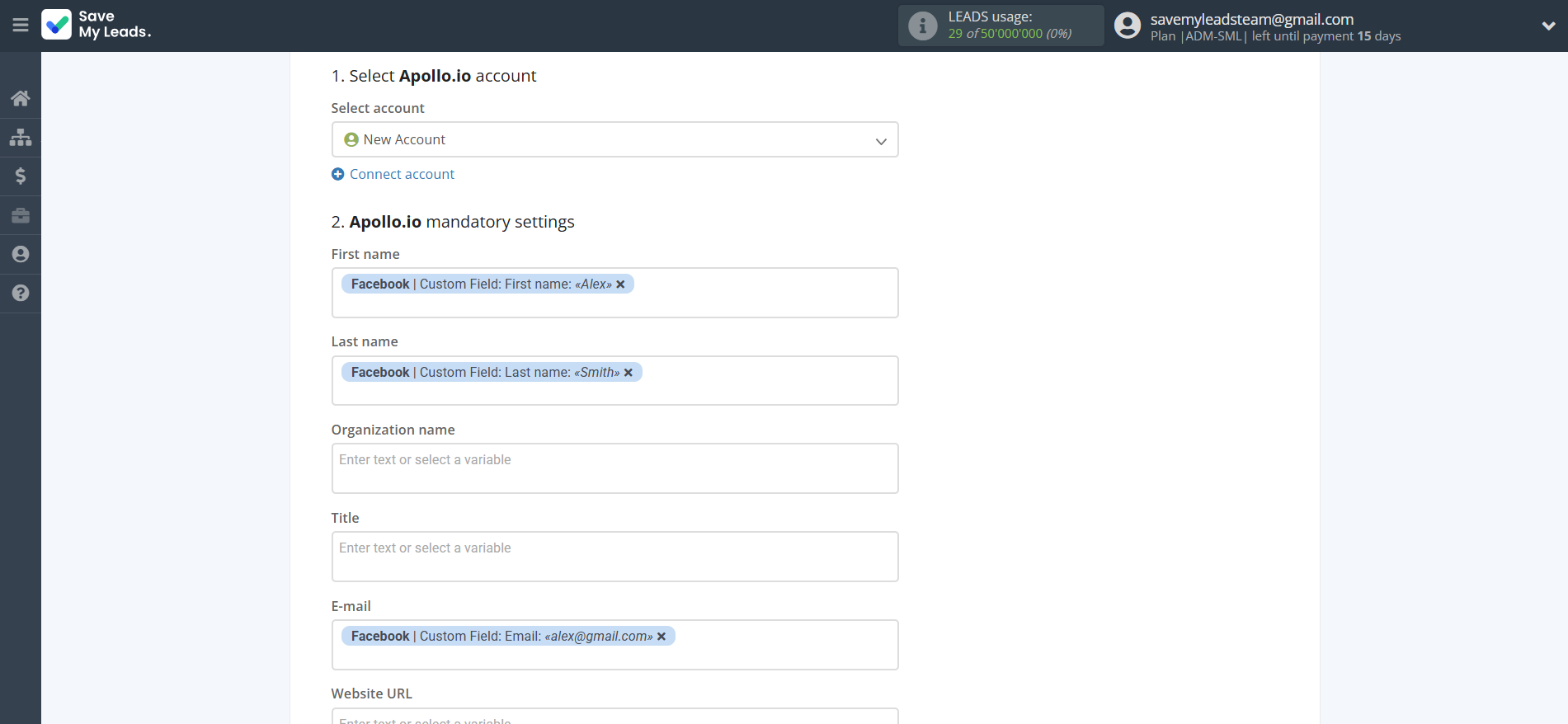 How to Connect Facebook with Apollo.io Create Contacts | Assigning fields