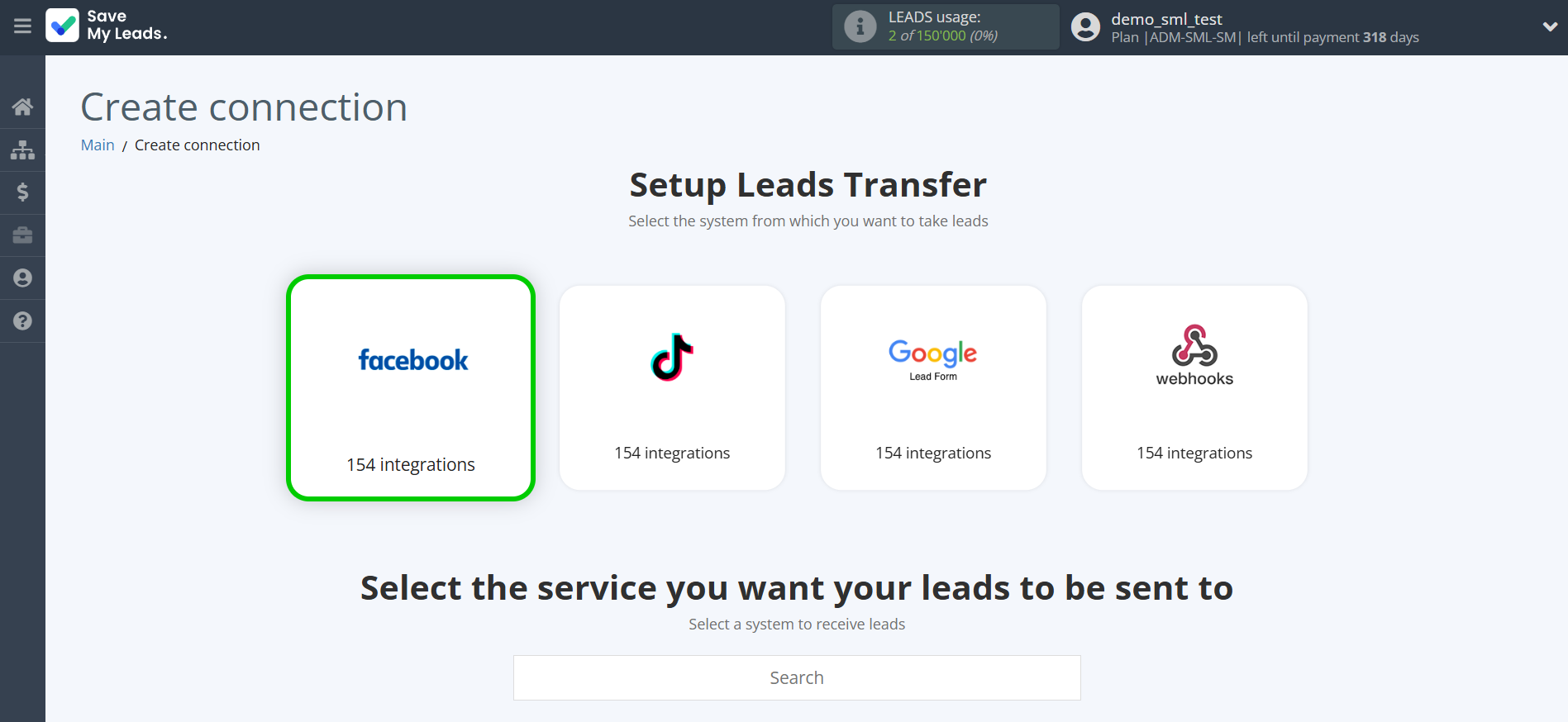 How to Connect Facebook with Mobiniti | Data Source system selection