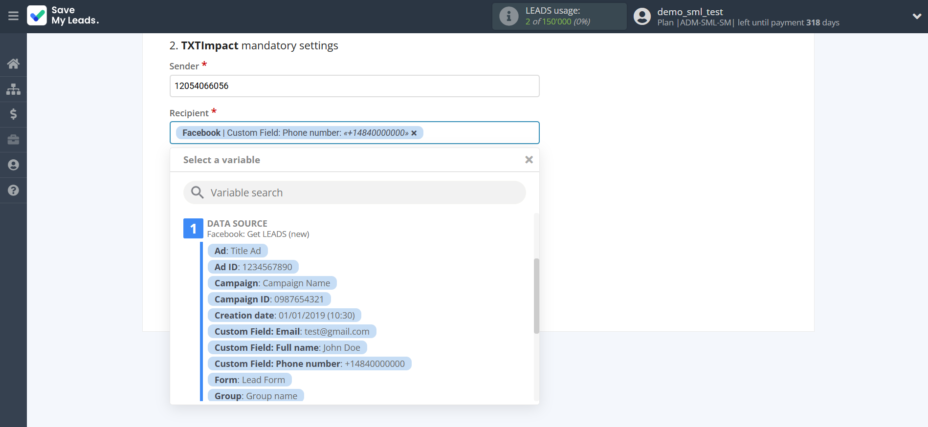 How to Connect Facebook with TXTImpact | Assigning fields