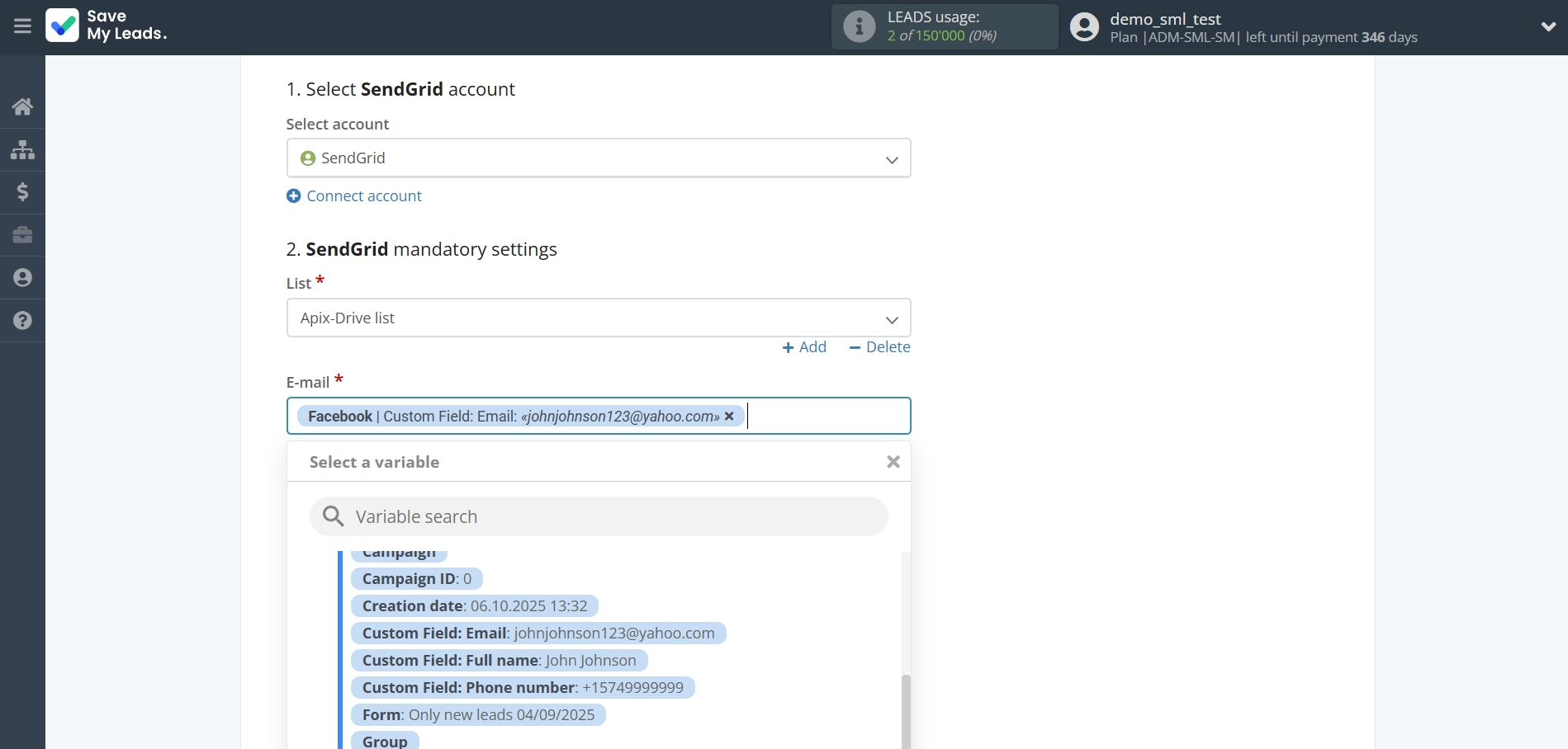 How to Connect Facebook with SendGrid | Assigning fields How to Connect Facebook with SendGrid | Assigning fields