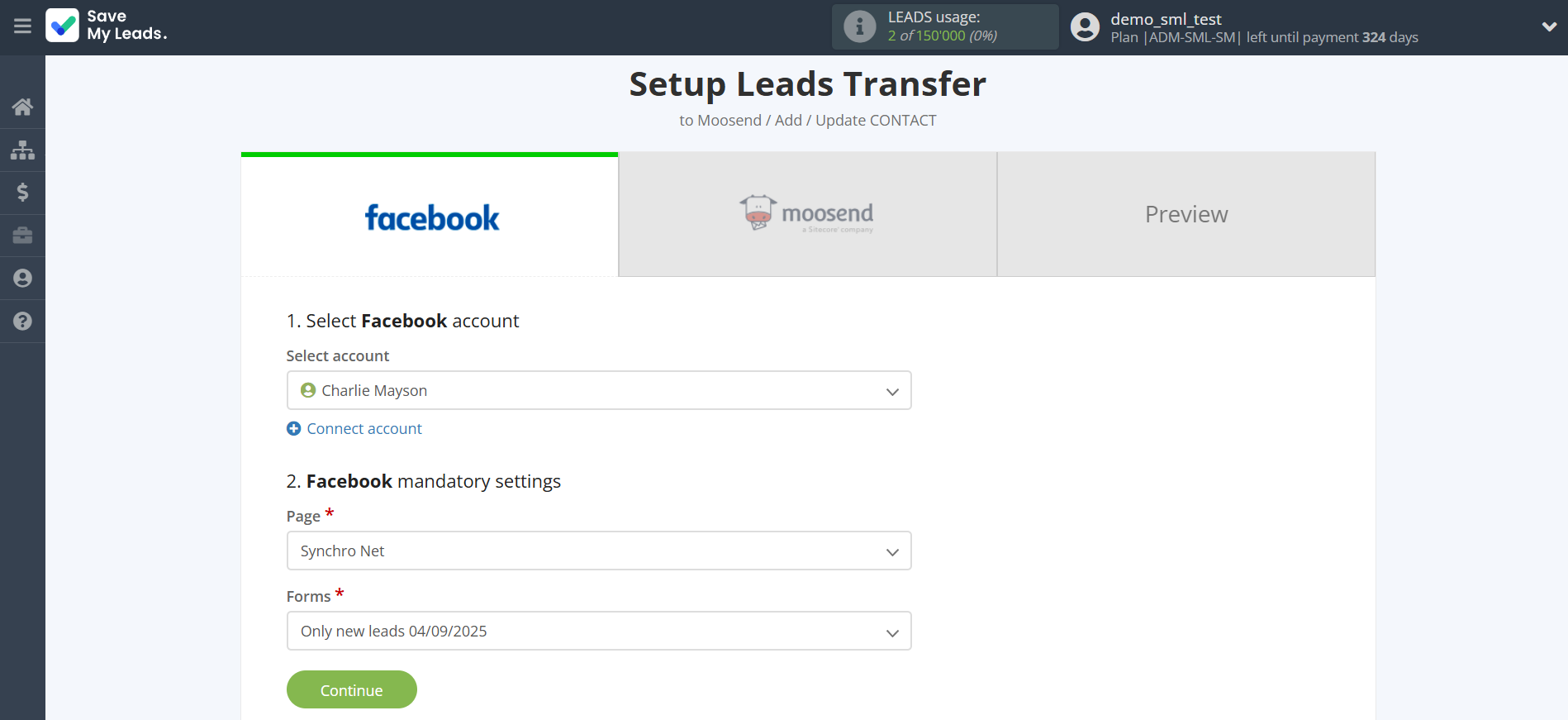 How to Connect Facebook with Moosend | Data Source account connection