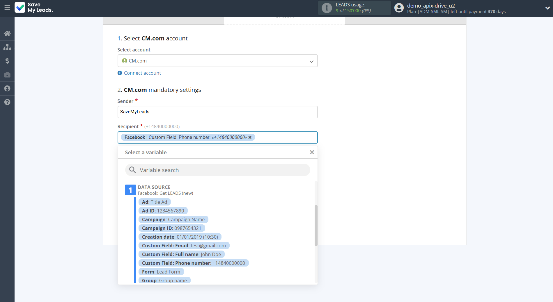 How to Connect Facebook with CM.com | Assigning fields