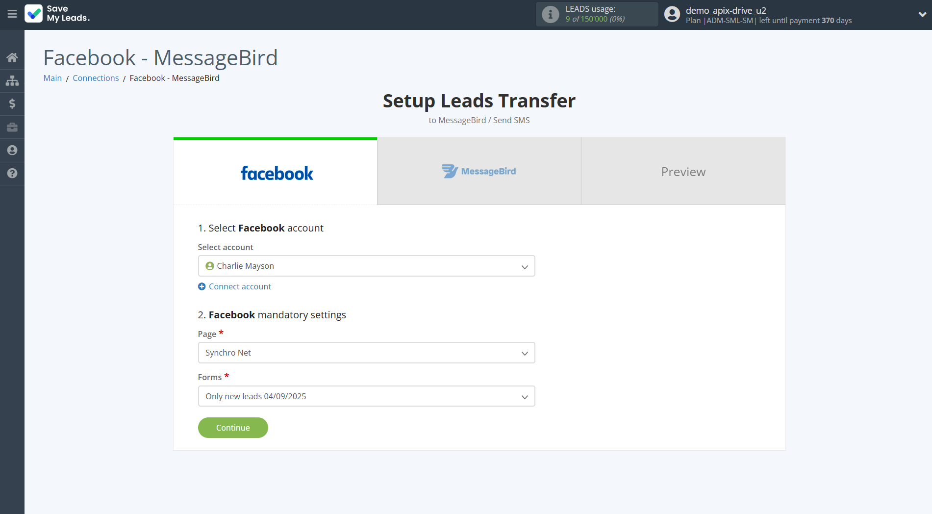 How to Connect Facebook with MessageBird | Data Source account connection