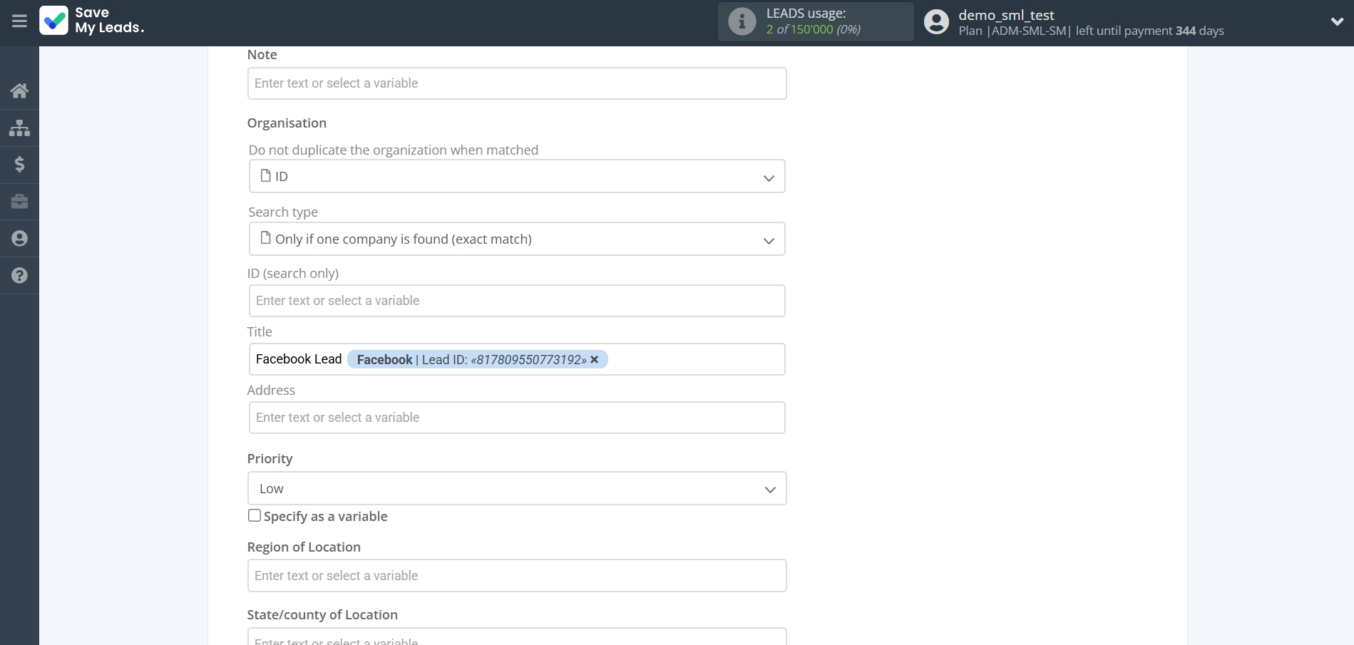 How to Connect Facebook with Pipedrive Create Task | Assigning fields
