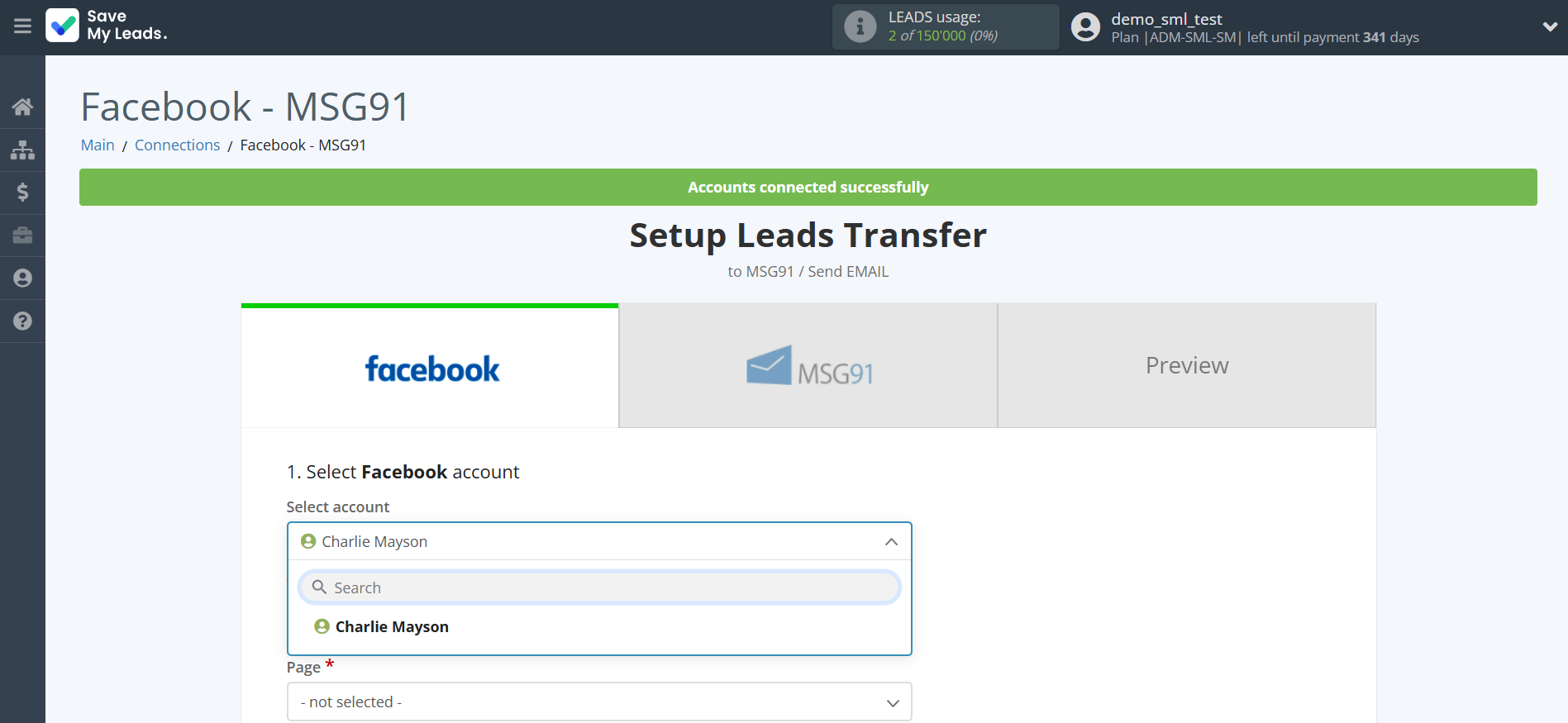 How to Connect Facebook with MSG91 Send Email | Data Source account selection
