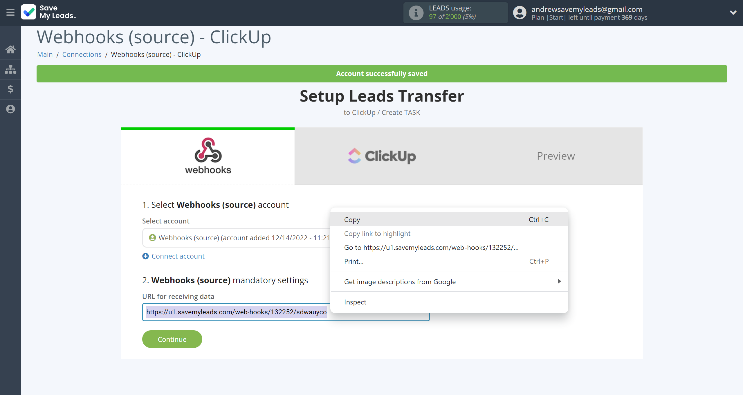 How to Connect Webhooks with ClickUp | Data Source account connection How to Connect Webhooks with ClickUp | Data Source account connection