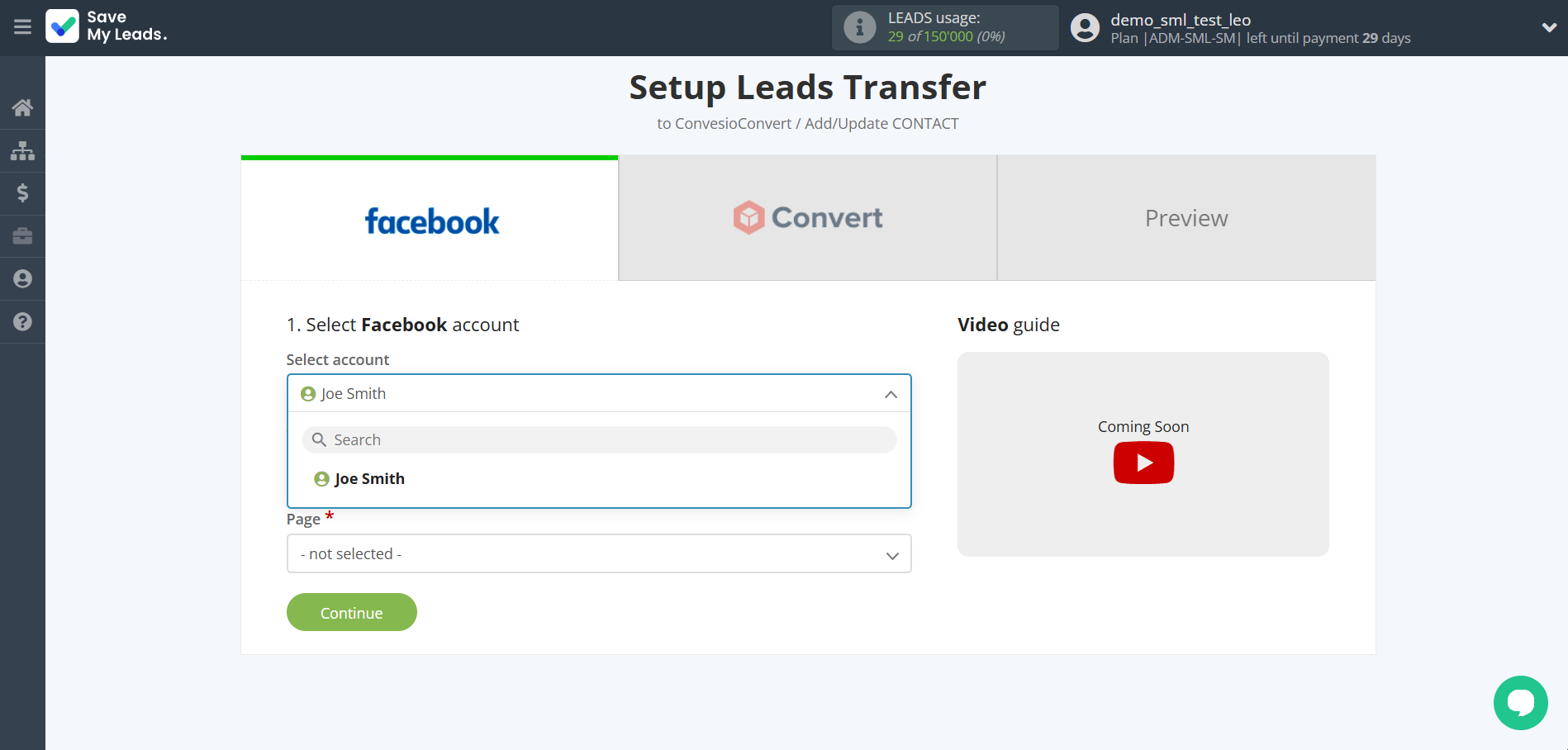 How to Connect Facebook with ConvesioConvert | Data Source account selection