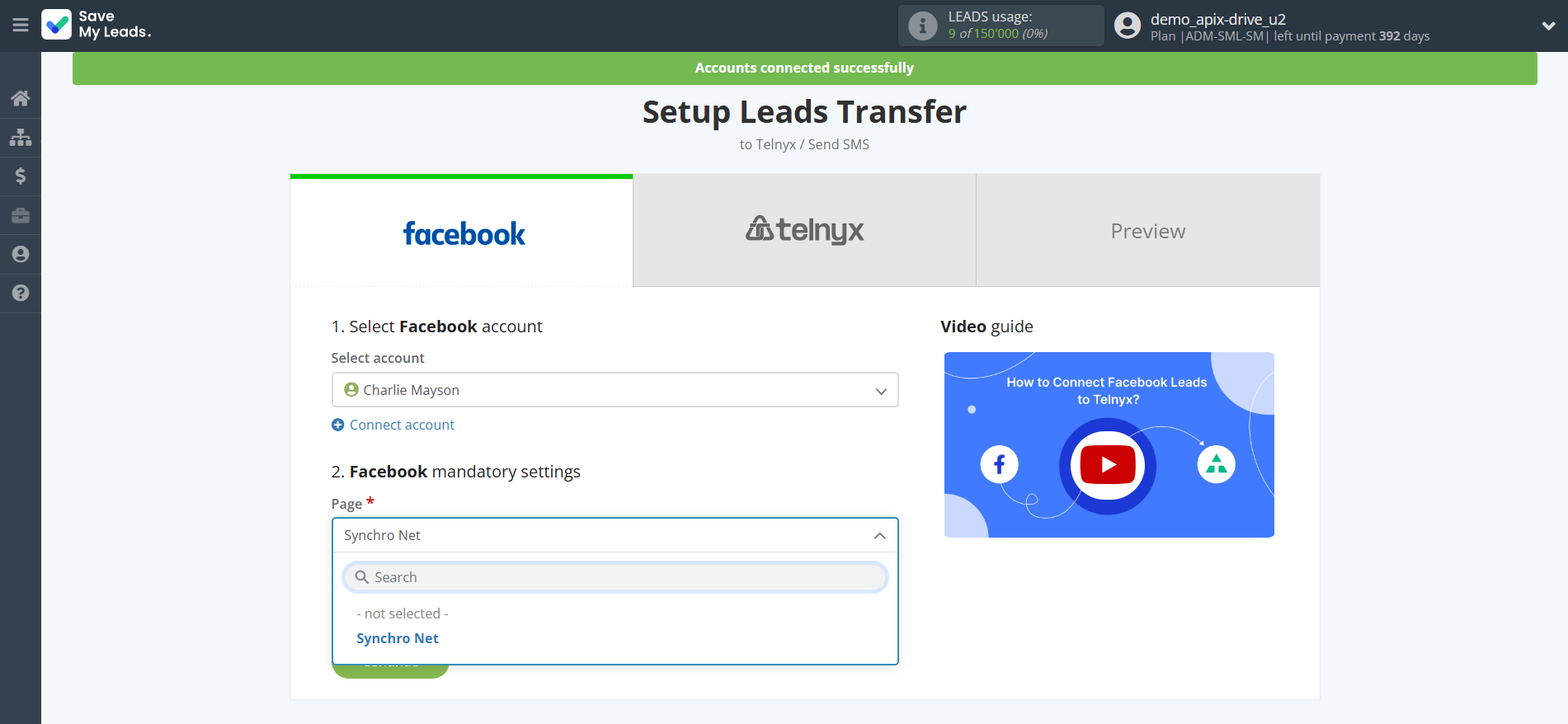 How to Connect Facebook with Telnyx | Data Source account connection
