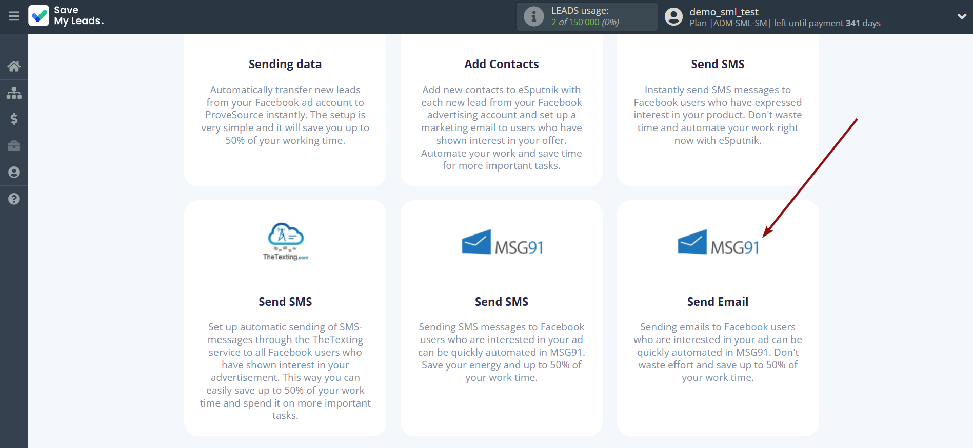 How to Connect Facebook with MSG91 Send Email | Data Destination system selection