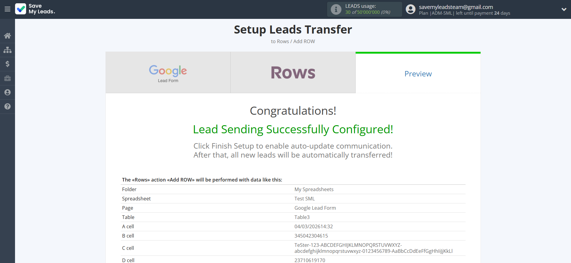 How to Connect Google Lead Form with Rows Add Row | Test data