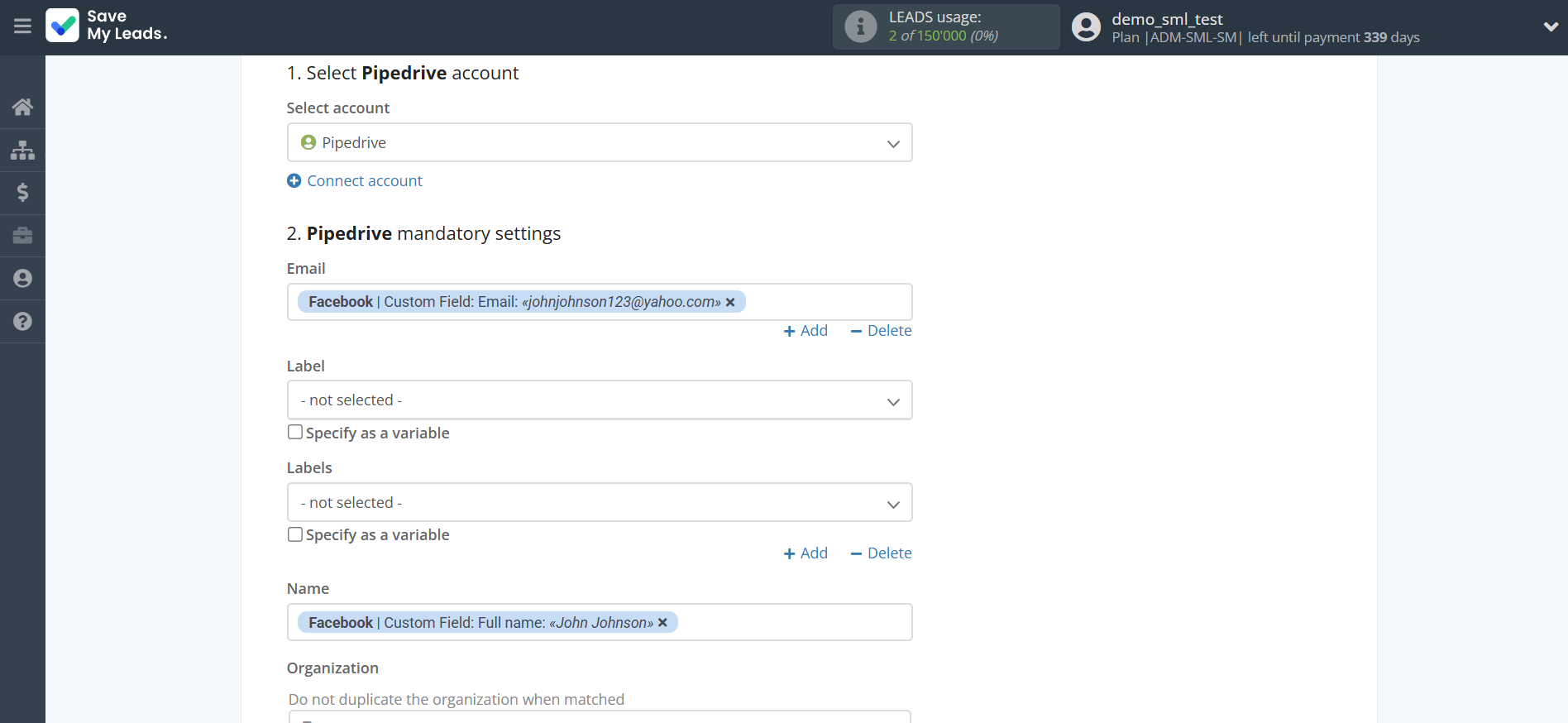 How to Connect Facebook with Pipedrive Create Contacts | Assigning fields
